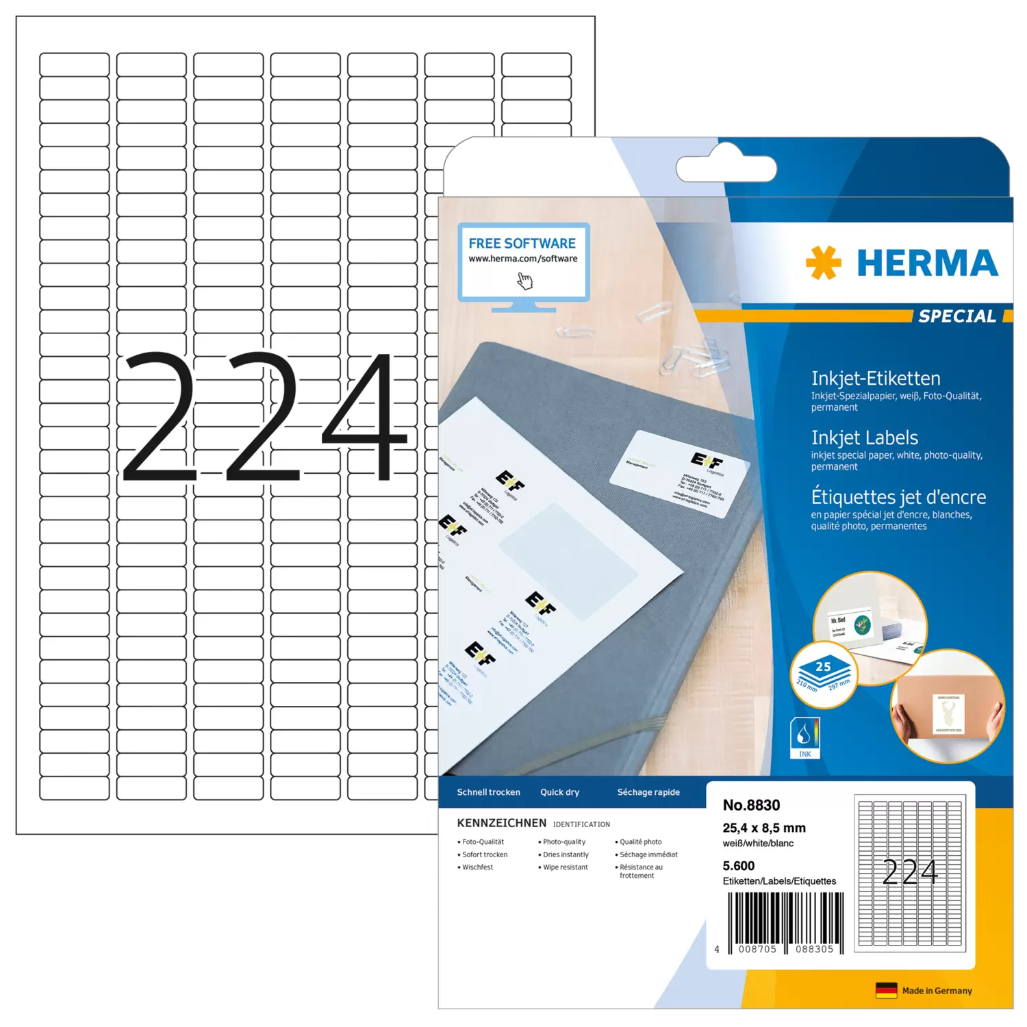 HERMA Special - Papier - matt - permanent selbstklebend - beschichtet - weiß - 25.4 x 8.5 mm - 90 g/m² - 5600 Etiketten, Ansicht 4
