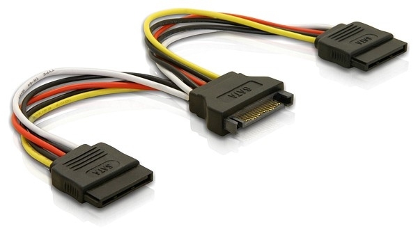 Delock Cable Power SATA 15pin &gt; 2x SATA HDD – straight, 0,15 m, 15pin SATA, 2x SATA, Mehrfarbig