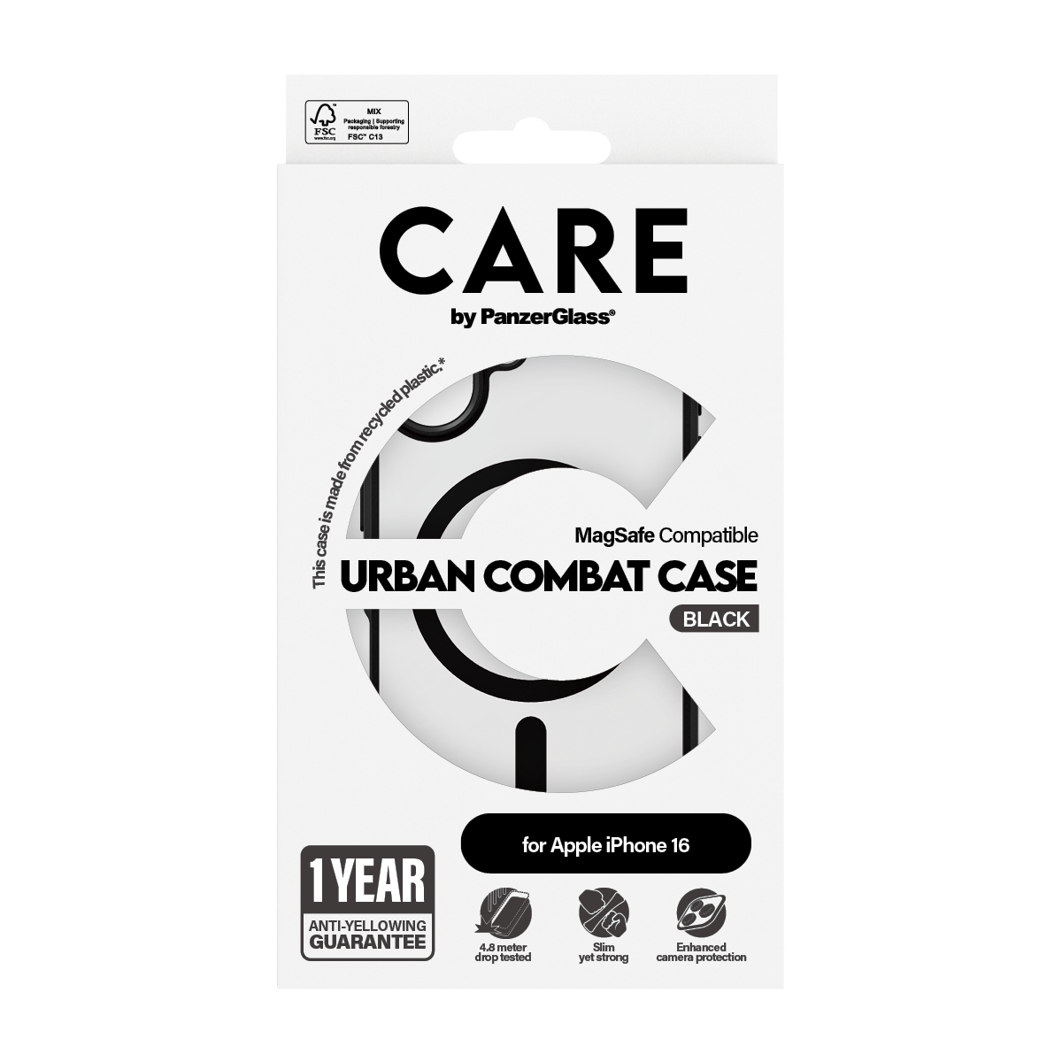 PanzerGlass CARE Urban Combat - iPhone 16 Case - kompatibel mit MagSafe - Thermoplastisches Polyurethan (TPU) - Schwarz, Ansicht 3