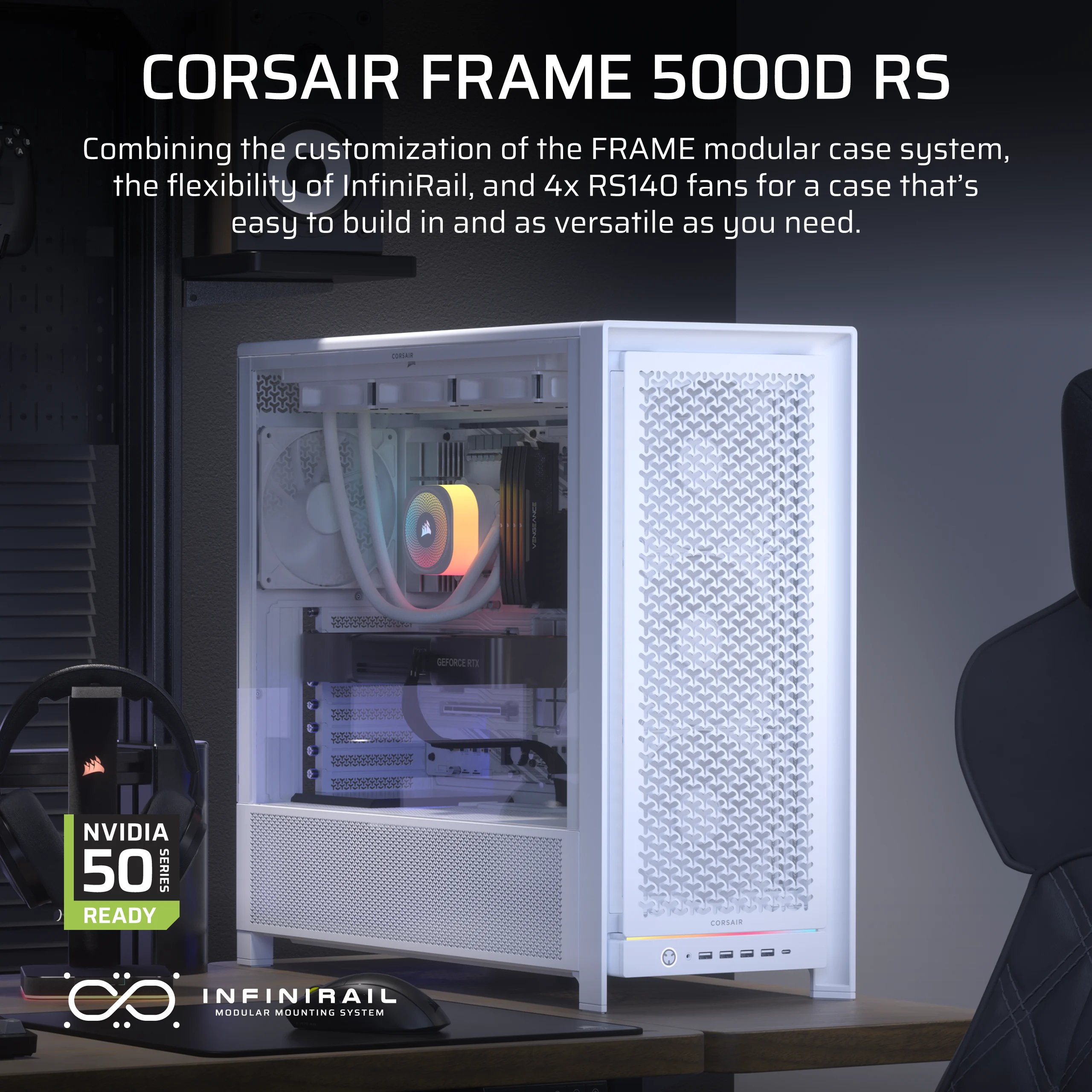 Corsair Geh Midi Frame 5000D Airflow Case White - Tower - ATX, Ansicht 2