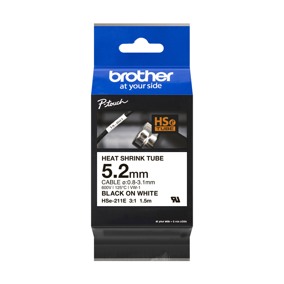 Brother HSe-211E - Schwarz auf Weiß - Rolle (0,52 cm x 1,5 m), Ansicht 2