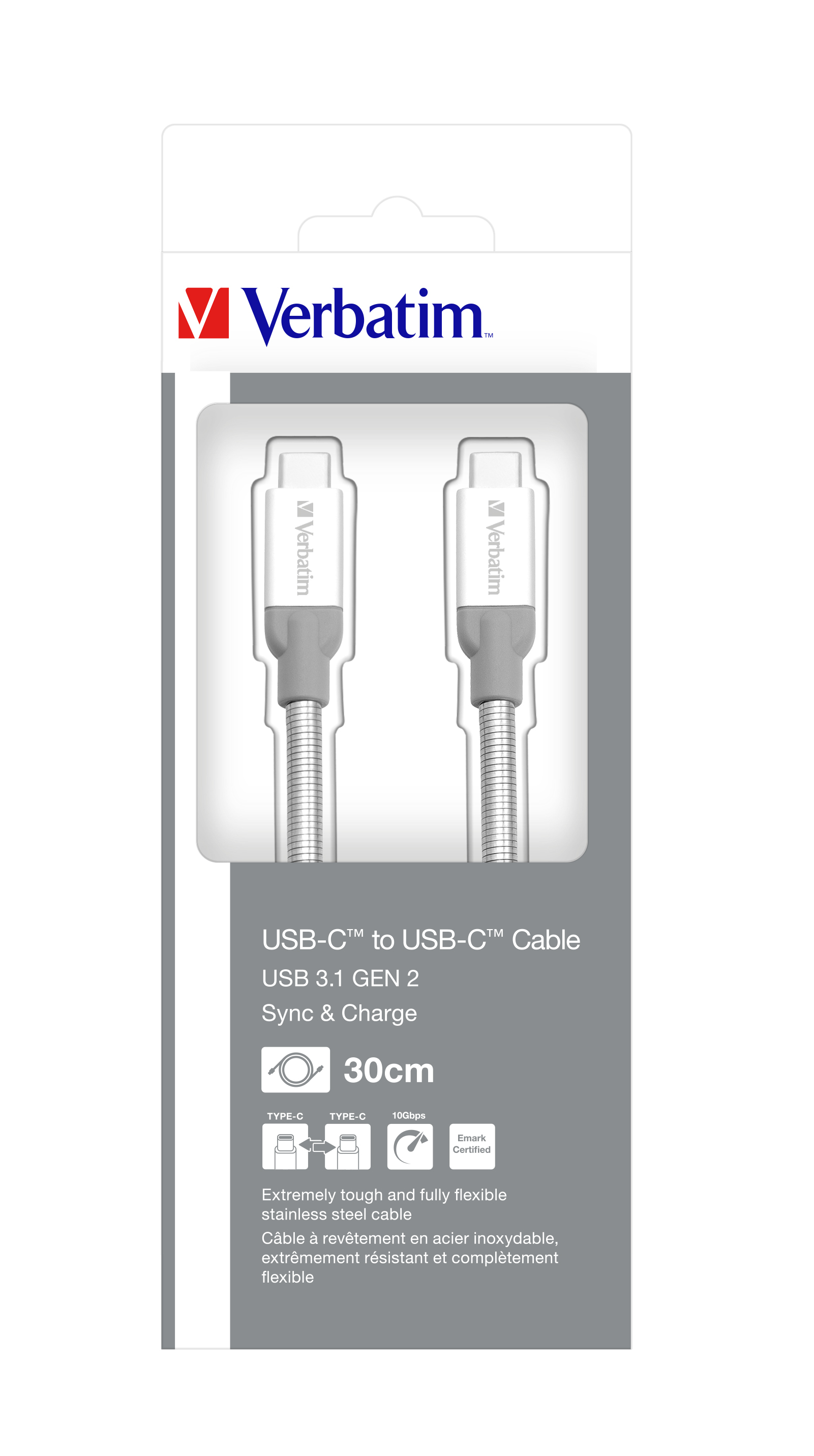Verbatim USB-Kabel - 24 pin USB-C (M) zu 24 pin USB-C (M) - 0,3 m silber, Ansicht 2