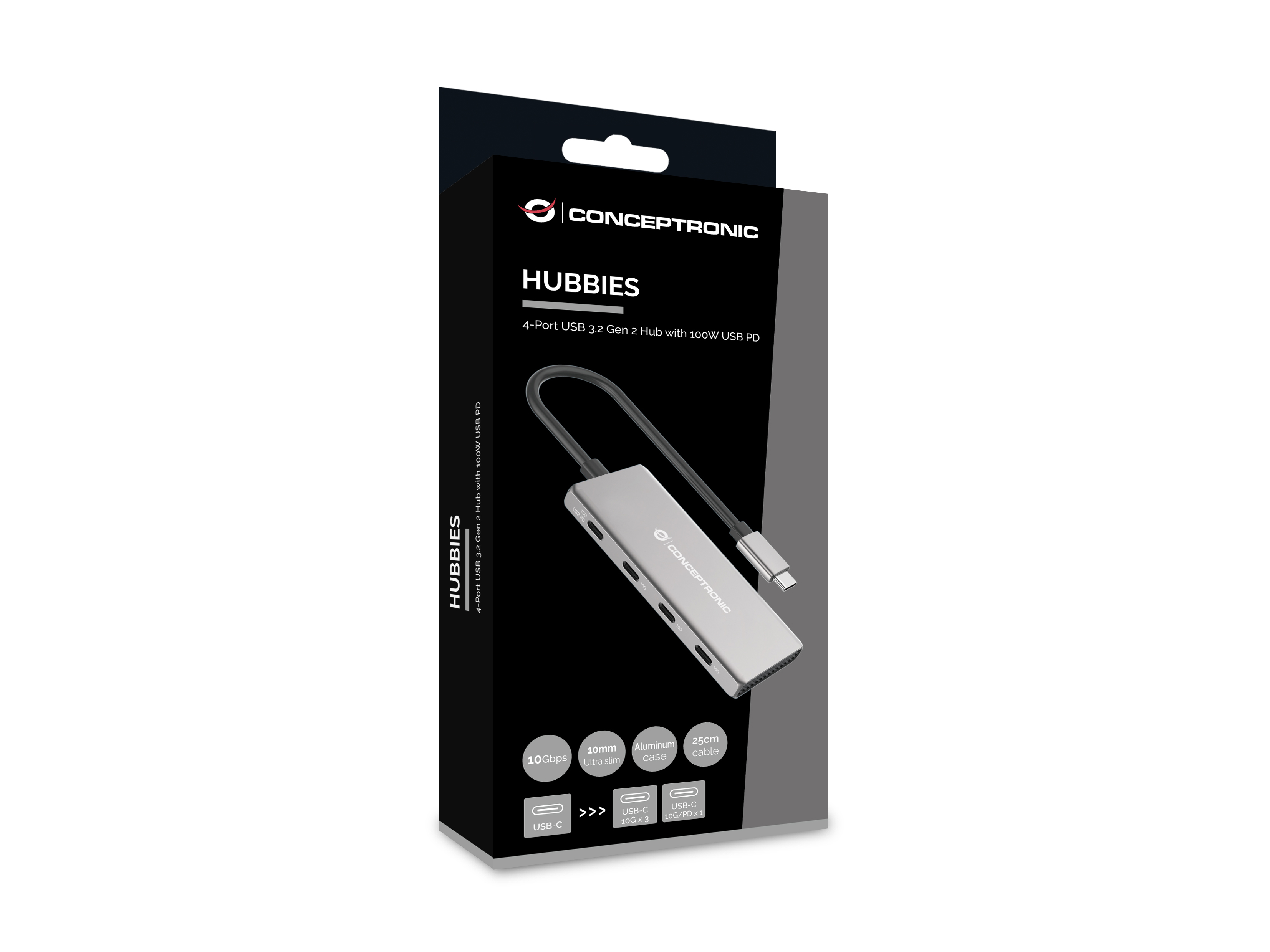 Conceptronic HUBBIES16G - USB 3.2 Gen 2 (3.1 Gen 2) Type-C - USB 3.2 Gen 2 (3.1 Gen 2) Type-C - 10000 Mbit/s - Grau, Ansicht 4