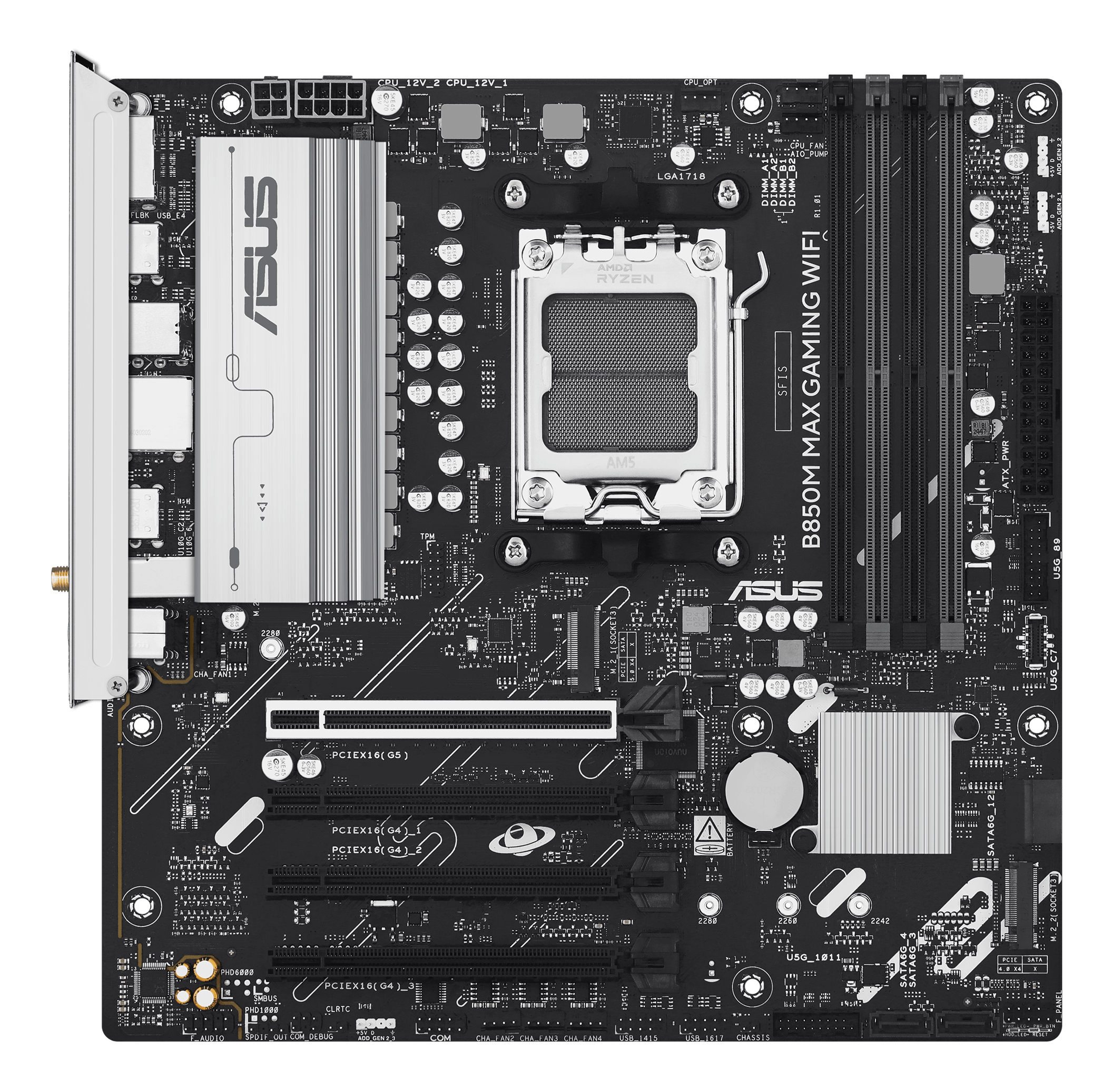 ASUS B850M MAX GAMING WIFI - Motherboard - micro ATX - Socket AM5 - AMD B850 Chipsatz - Wi-Fi 6, Bluetooth, Gigabit LAN, Ansicht 3