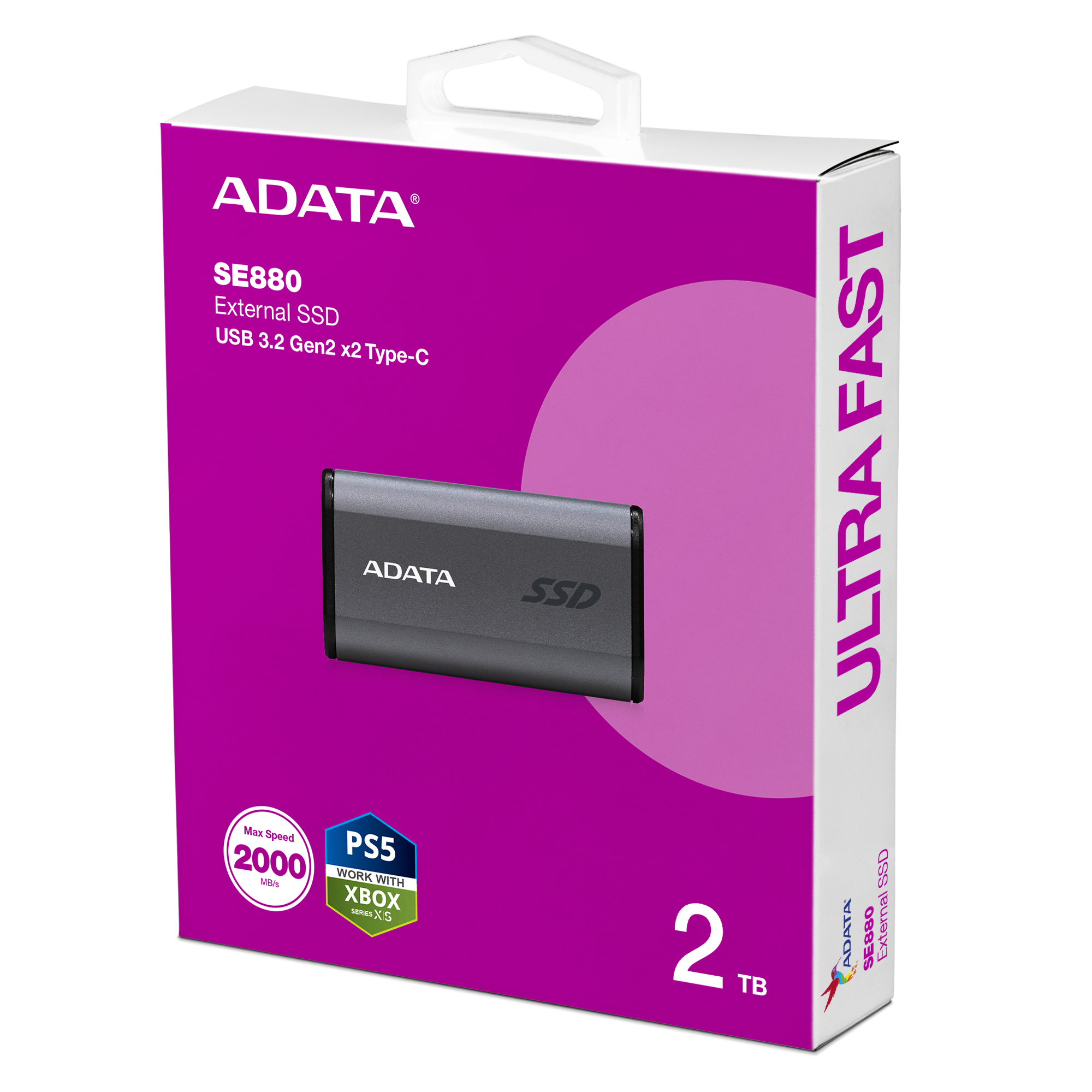 ADATA SE880 - SSD - 2 TB - extern (tragbar) - USB 3.2 Gen 2x2 (USB-C Steckverbinder), Ansicht 2