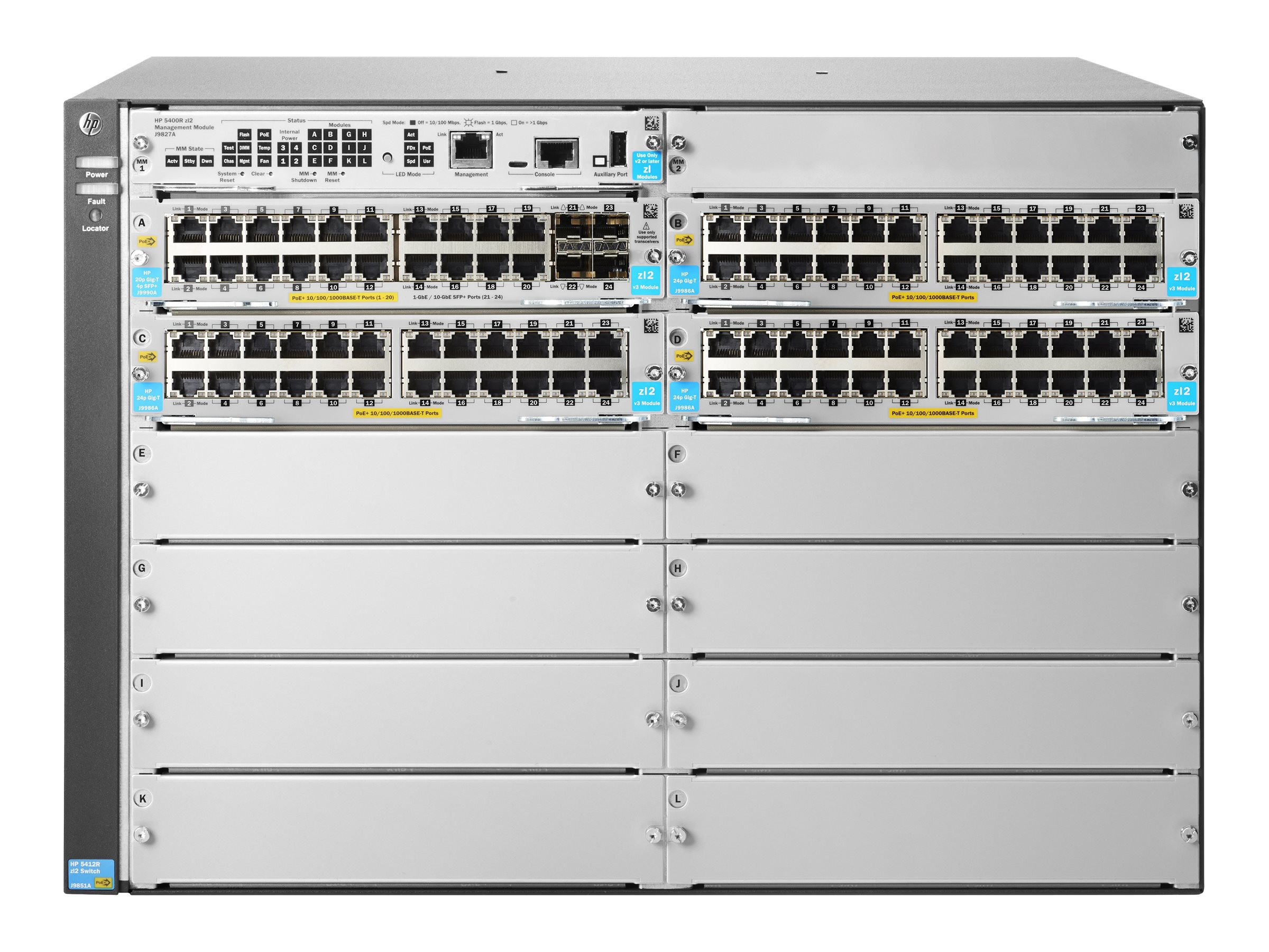HPE Aruba 5412R 92GT PoE+  4SFP+ (No PSU) v3 zl2 - Switch - managed - 92 x 101001000 (PoE+)