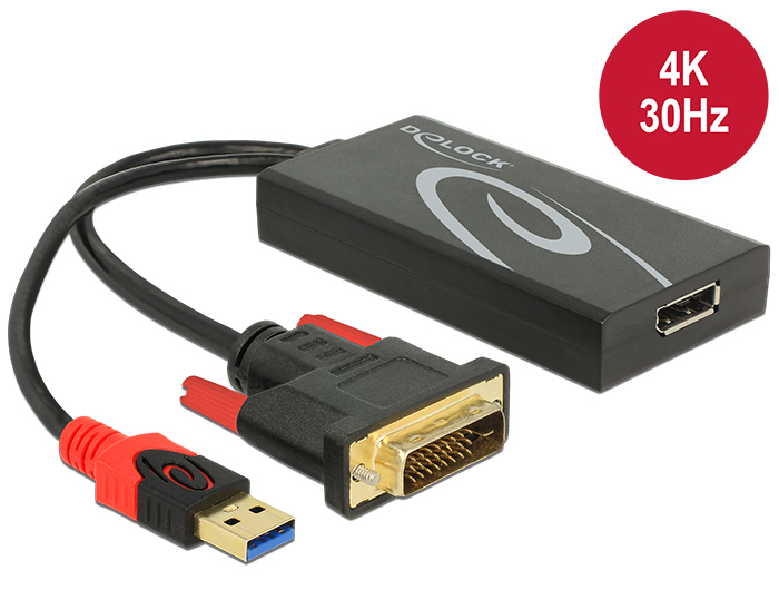 Delock 0.3m, DVI 24+1 + USB-A/Displayport 20p, 0,3 m, DVI-D + USB, HDMI, Männlich, Weiblich, 3840 x 2160 Pixel