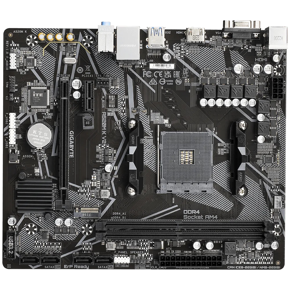 Gigabyte A520M K V2 - 1.0 - Motherboard - micro ATX - Socket AM4 - AMD A520 Chipsatz, Ansicht 3