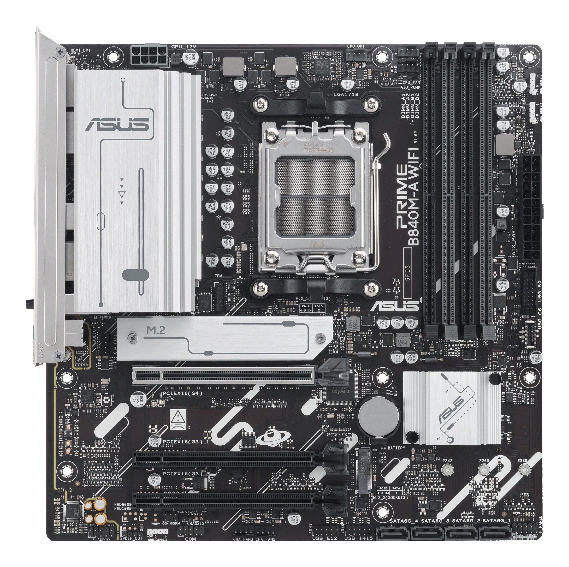ASUS PRIME B840M-A WIFI - Motherboard - micro ATX - Socket AM5 - AMD B840 Chipsatz - Onboard-Grafik (CPU erforderlich), Ansicht 4