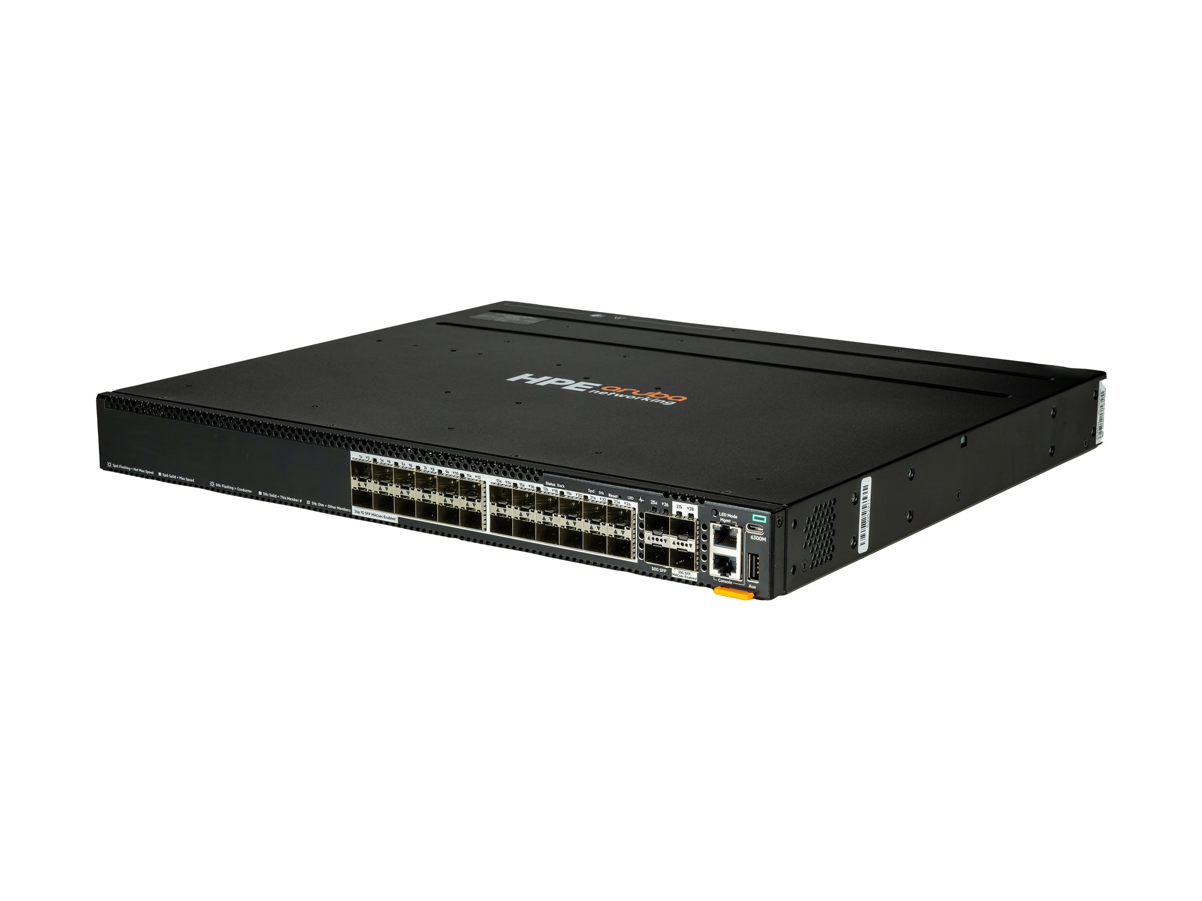 HPE Aruba Networking CX 6300M 24p SFP 1G 2p SFP56 50G 2p SFP28 25G MACsec Switch - Switch - L3 - managed - 24 x Gigabit SFP + 2 x 10 Gigabit / 25 Gigabit SFP + 2 x 10 Gigabit / 25 Gigabit / 50 Gigabit SFP (Uplink / Stacking)