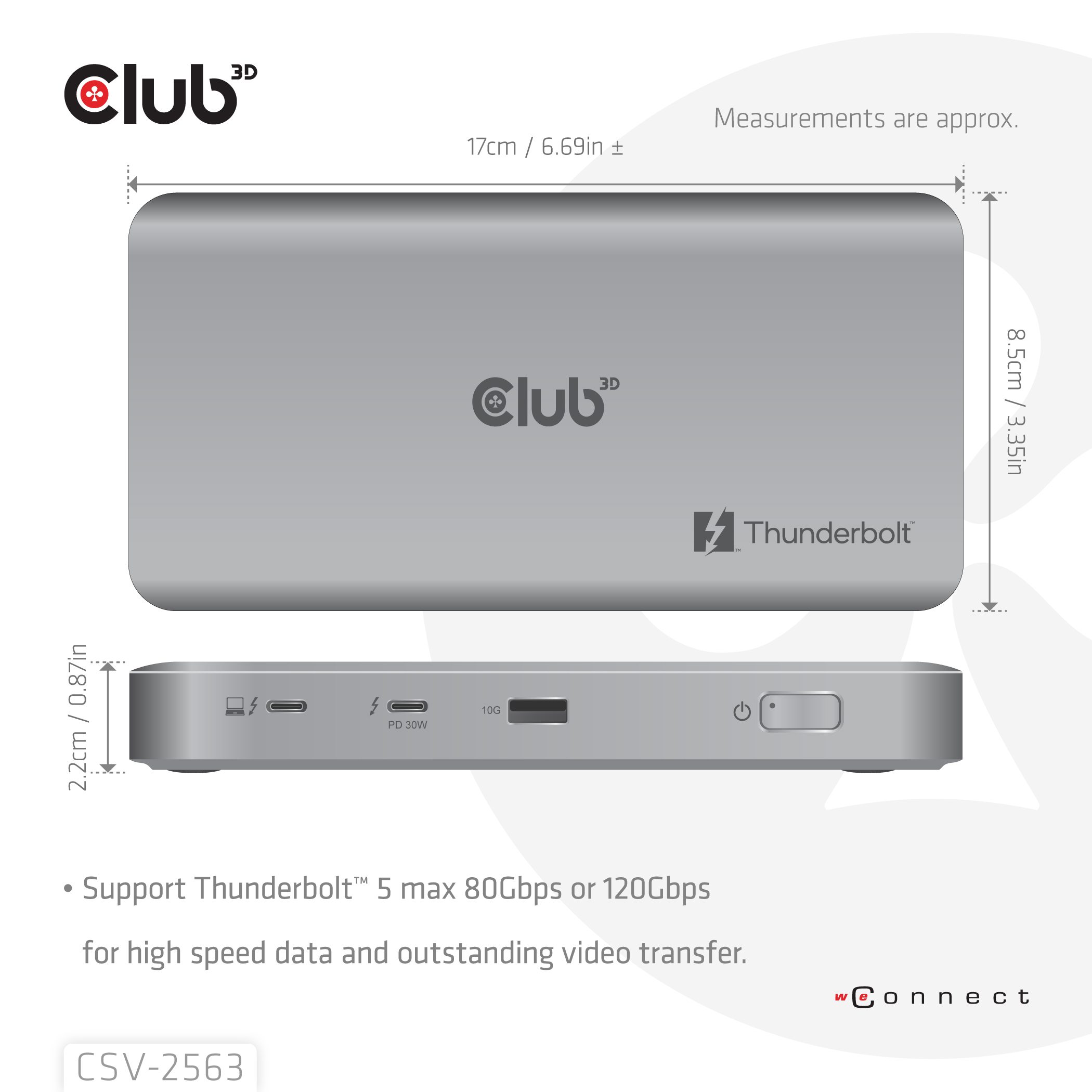 Club 3D Dockingstation - 5-1 Thunderbolt 5 Hub Triple Video 5K60Hz Share, Ansicht 3