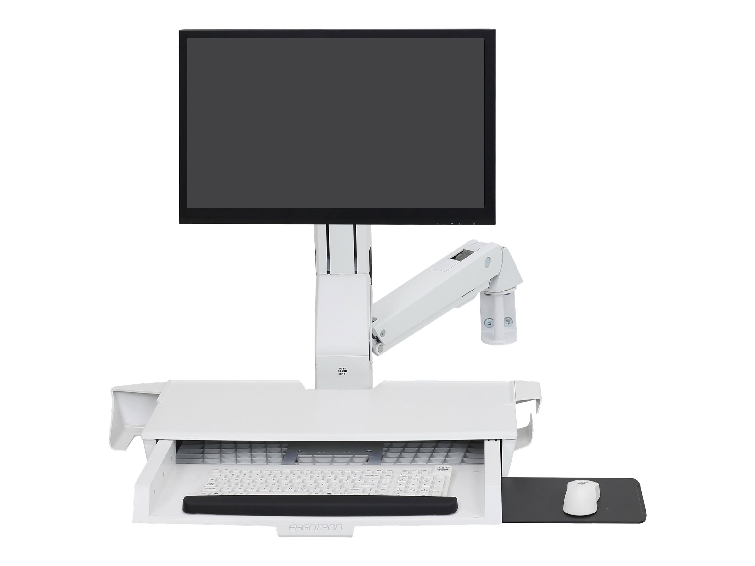 Ergotron Sit-Stand Combo Arm - Befestigungskit (Handgelenkkissen Wandmontagehalterung Display-Halterung Schienenmontage Halterungsset Mausablage zum Herausziehen Combo Schwenkarm Arbeitsfläche mit Tastaturablage Scanner- und Maushalter)