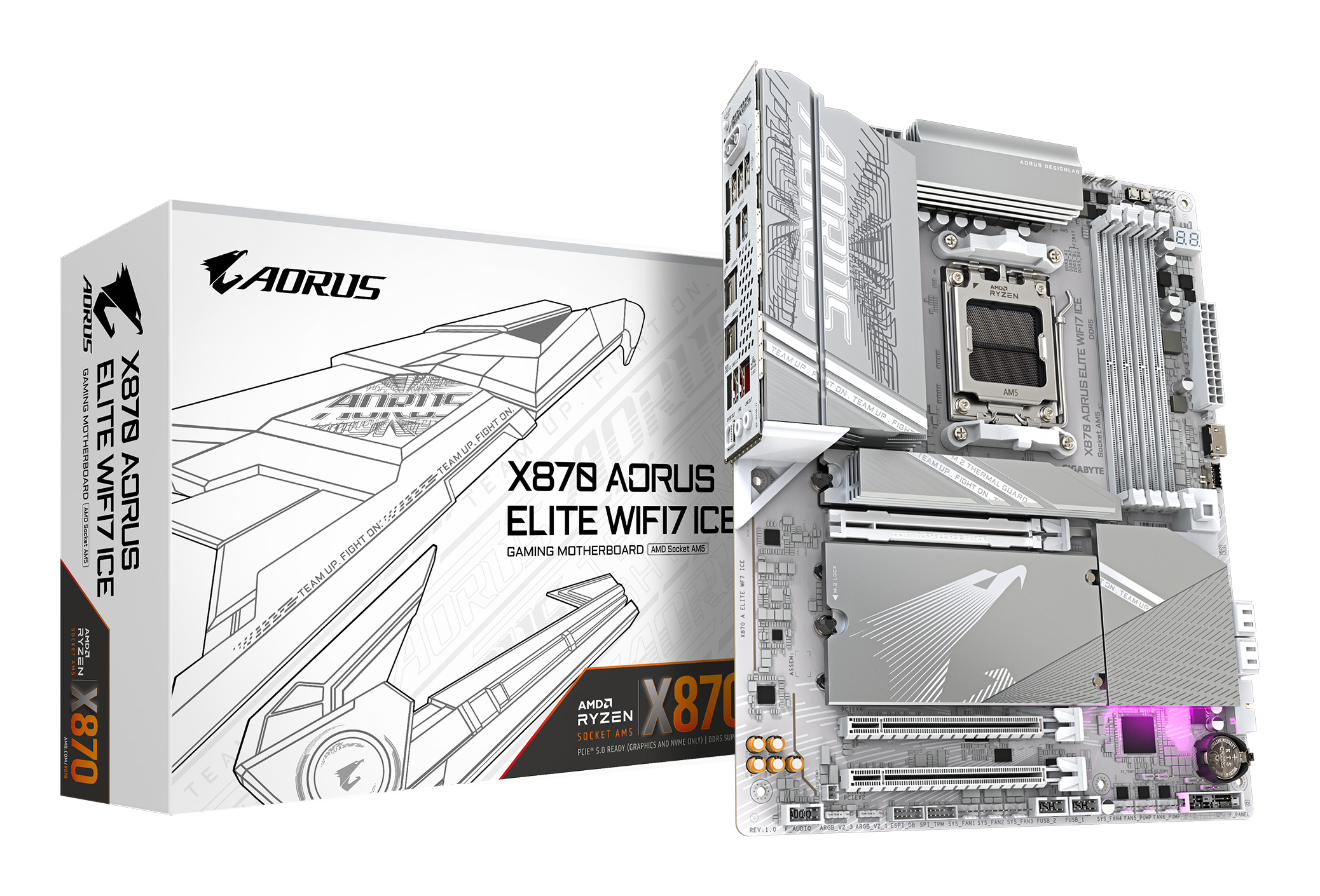 Gigabyte AORUS X870 ELITE WIFI7 ICE - Motherboard - ATX - Socket AM5 - AMD X870 Chipsatz - USB-C 3.2 Gen 2x2, USB4, Ansicht 4