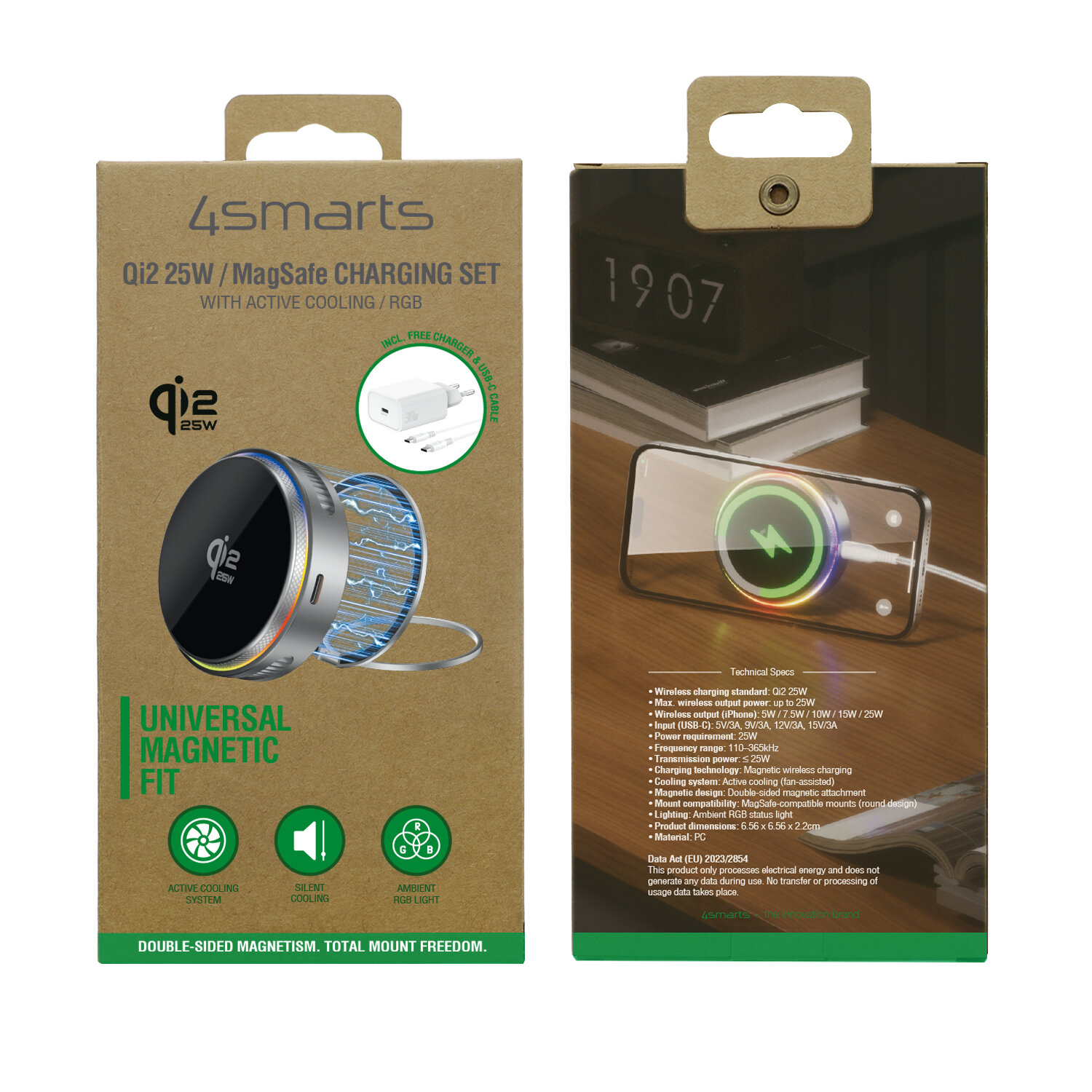4smarts Qi2 25W MagSafe Ladegeraet-Set mit Kühlung RGB -grau, Ansicht 2