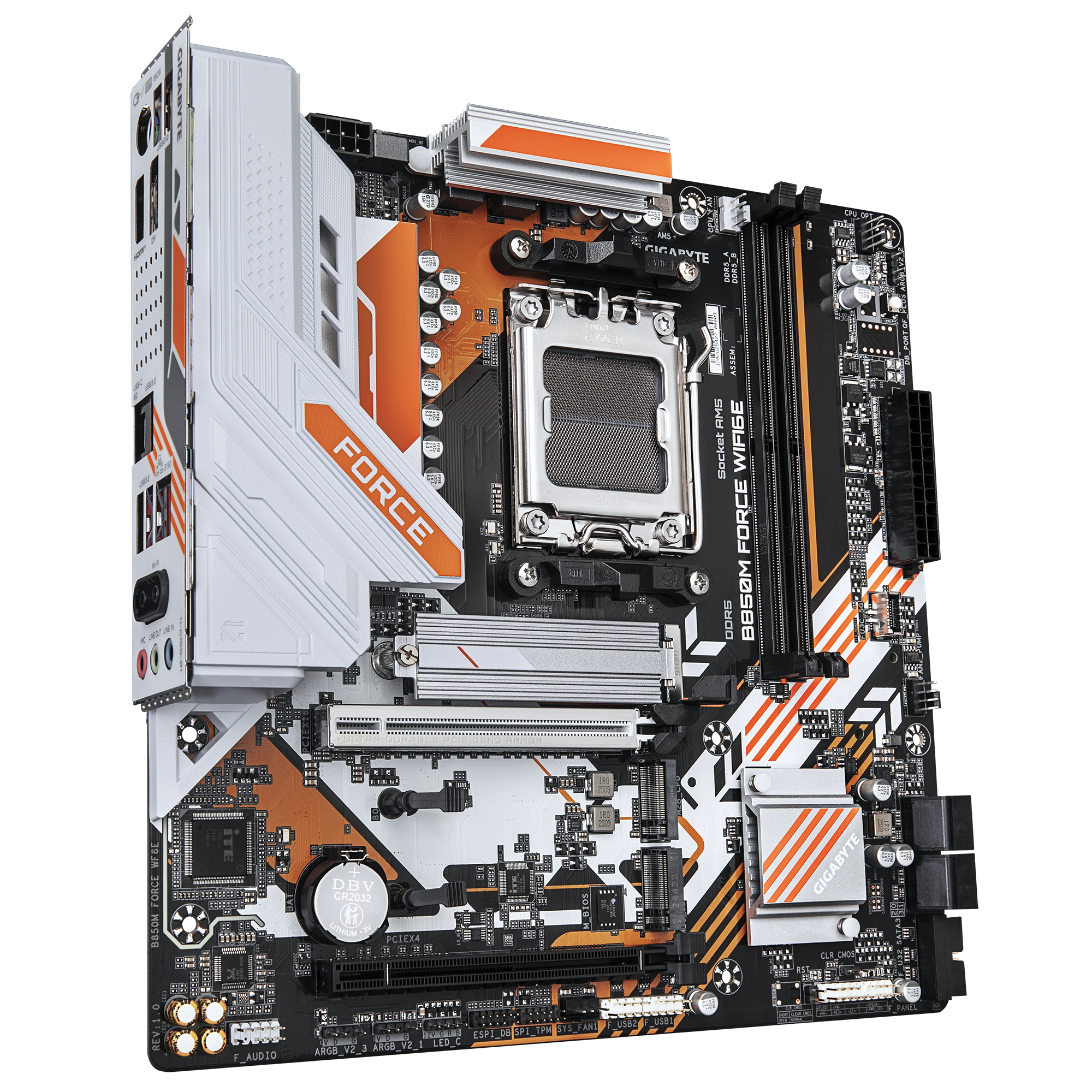 Gigabyte B850M FORCE WIFI6E - Motherboard - micro ATX - Socket AM5 - AMD B850 Chipsatz - 2.5 GB LAN, Wi-Fi 6E, Bluetooth, Ansicht 3