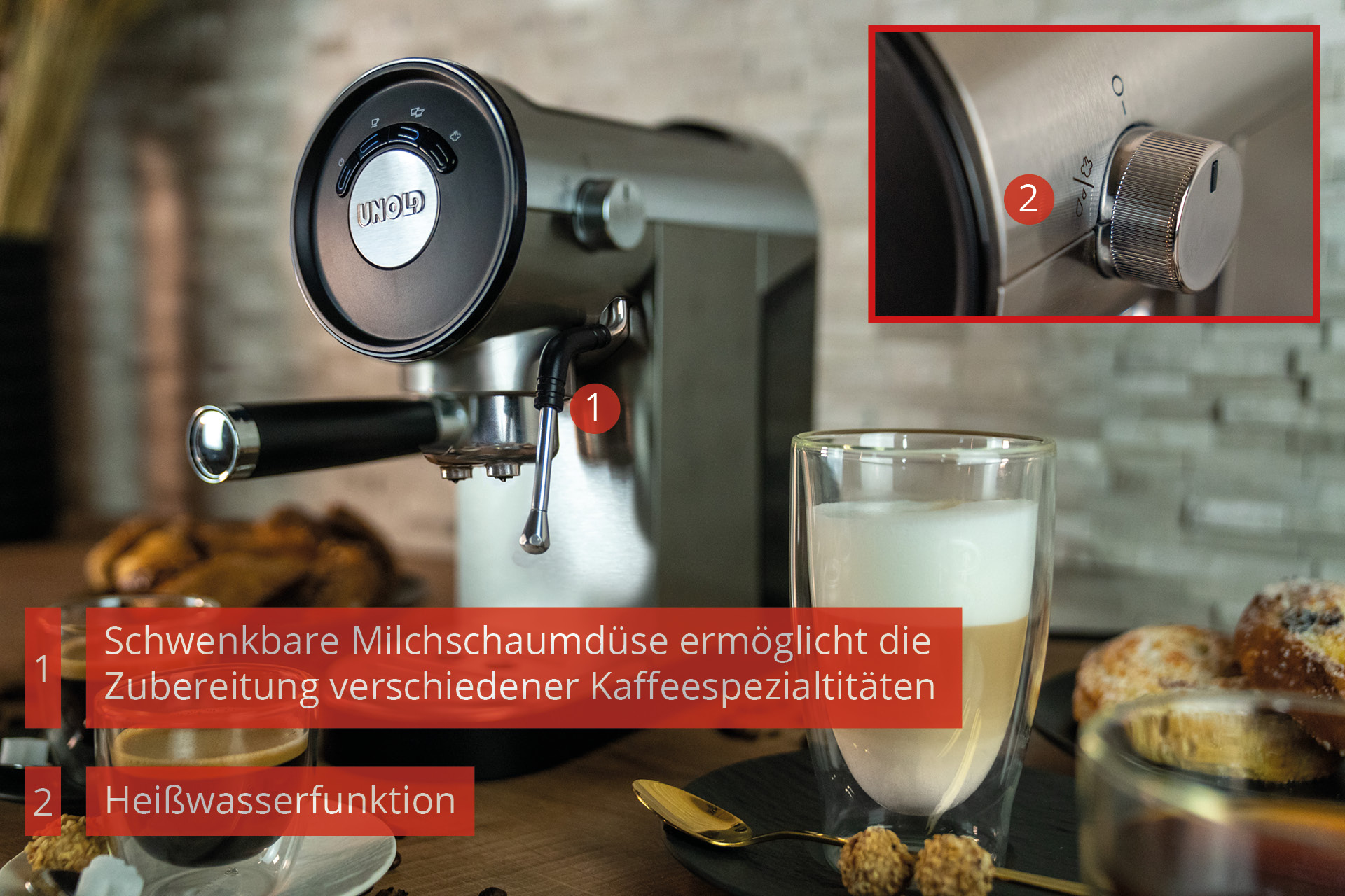 UNOLD Piccopresso - Kaffeemaschine mit Milchaufschäumer, Ansicht 3