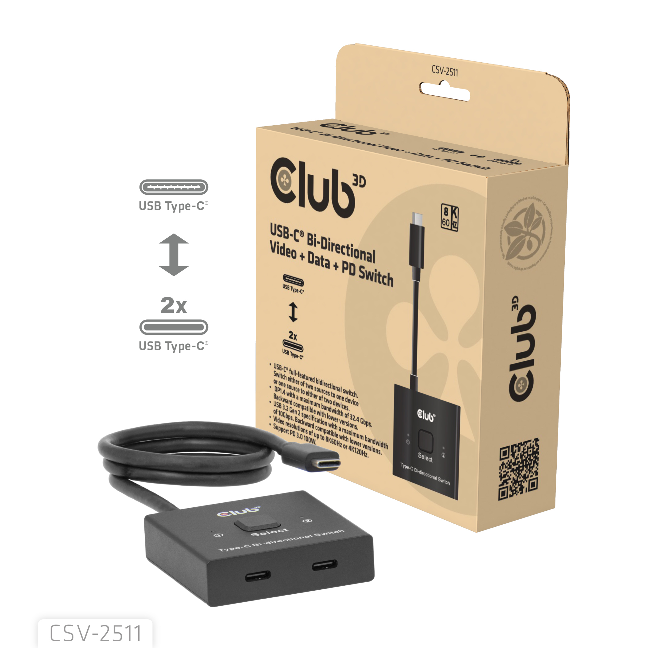 Club 3D CSV-2511 - Video-Schalter - bidirektional, + Daten + PD, Ansicht 2