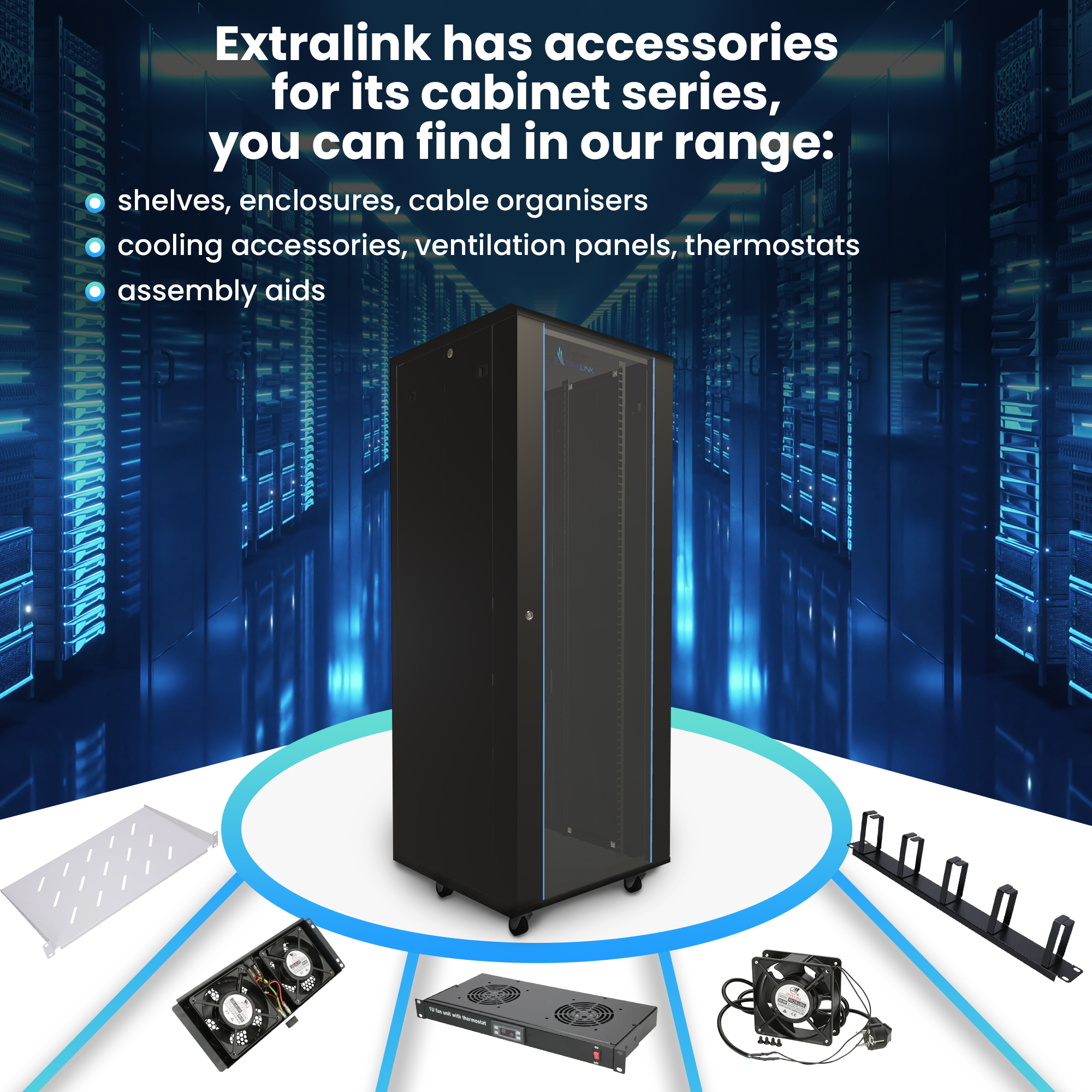 Extralink Rackmount-Schrank 32U 600x600 Schwarz stehend - 600 kg - Sperrschloss - Verstellbare Füße - Schwarz, Ansicht 3