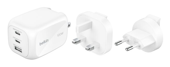 Belkin BoostCharge Pro - Netzteil - GaN - 100 Watt - PD 3.1/PPS - 3 Ausgabeanschlussstellen (2 x USB-C, USB), Ansicht 4