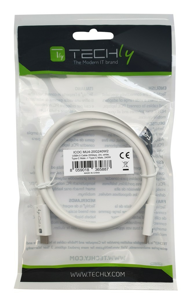 Techly USB4 Gen2 USB-C EPR Kabel 20G 240W zertifiziert 2m weiß - Kabel - Digital/Daten, Ansicht 4