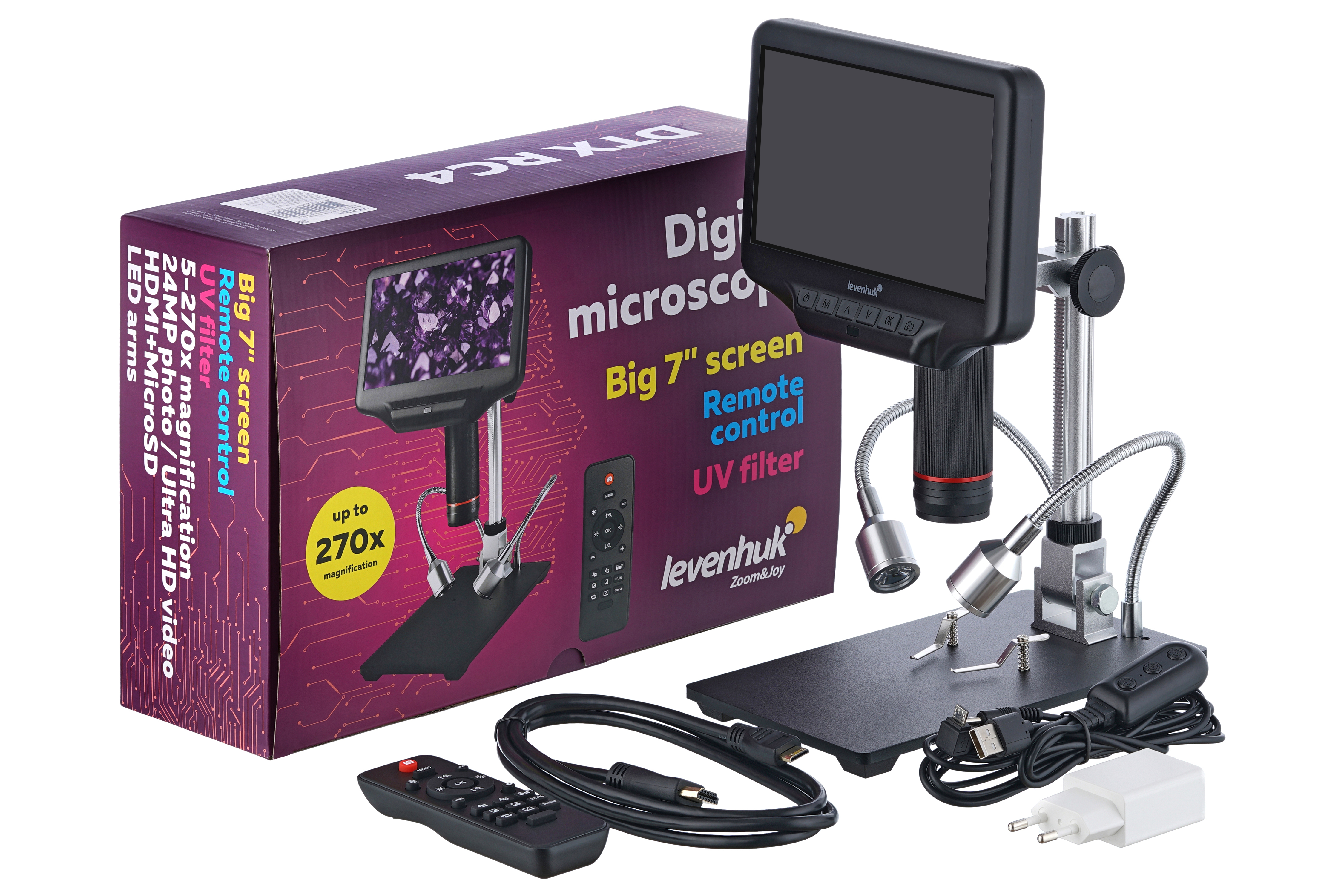 Levenhuk DTX RC4 - Digitales Mikroskop - Schwarz - Metall - LCD - 17,8 cm (7") - MicroSD (TransFlash), Ansicht 4