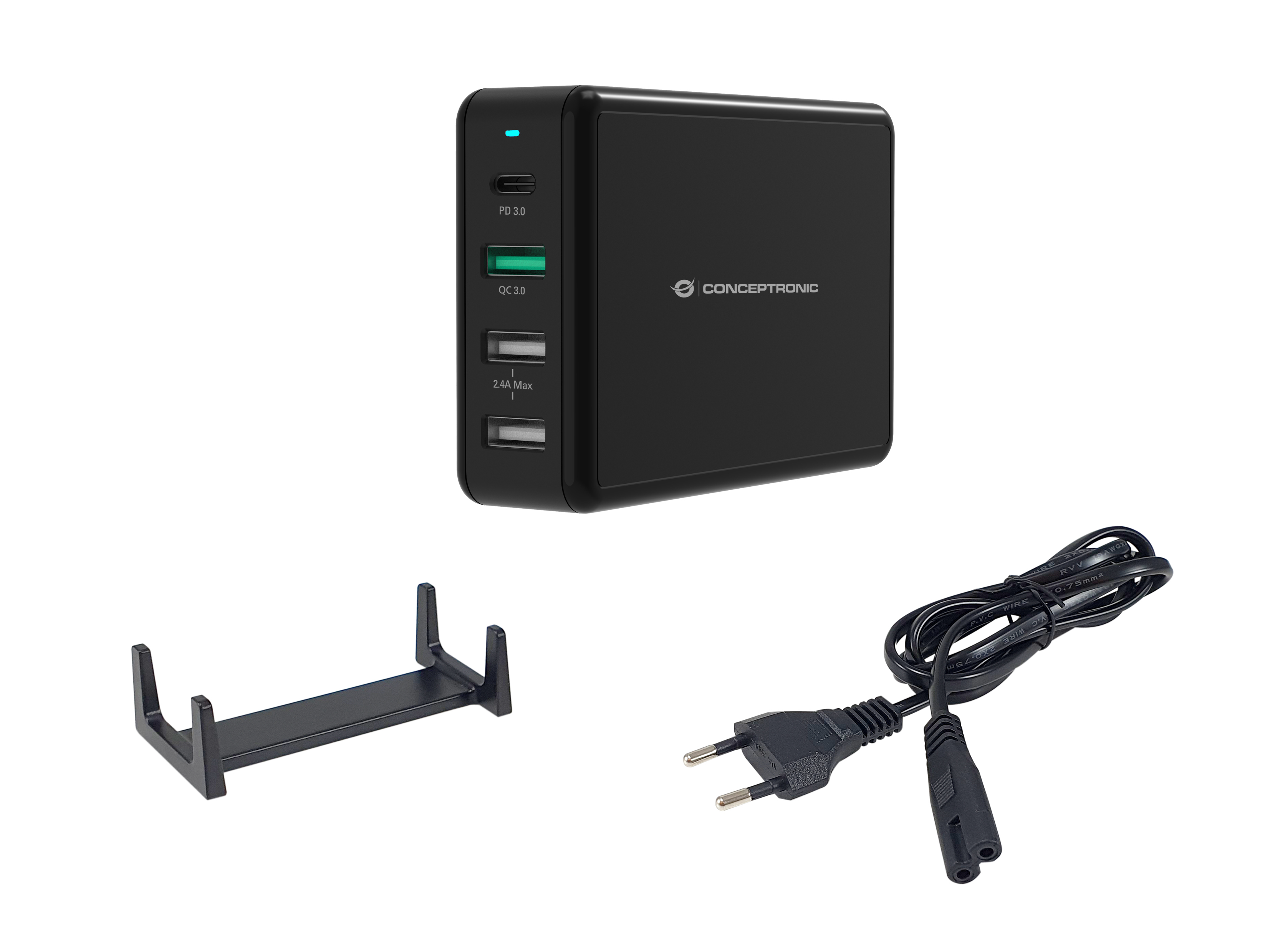 Conceptronic OZUL 4-Port 65W USB-PD Desktop-Ladegerät - Indoor - AC - 5 V - Schwarz, Ansicht 3