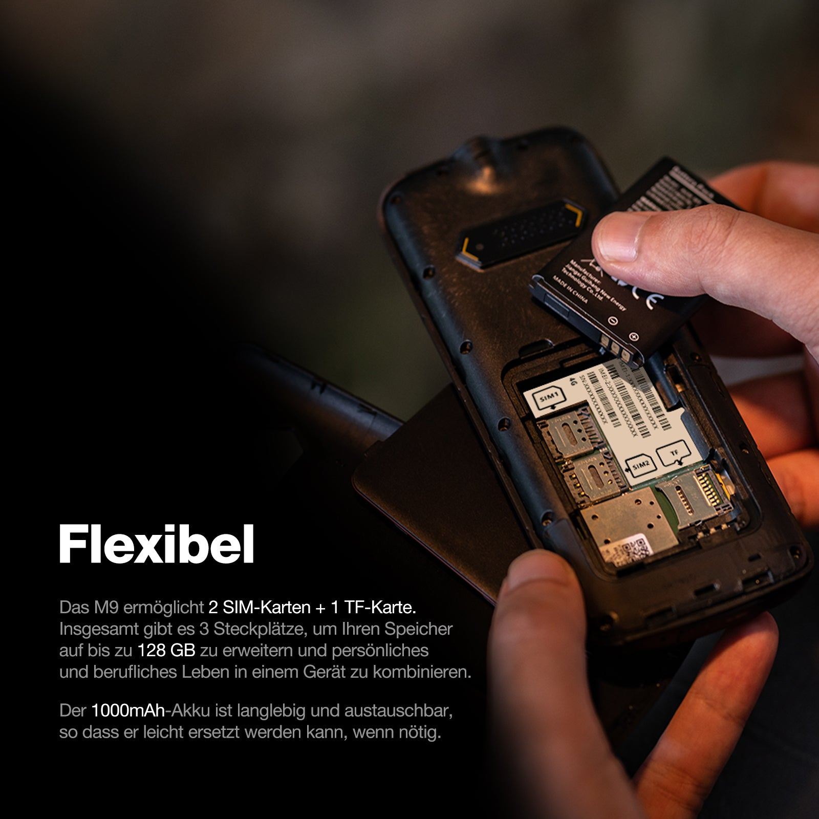 AGM Mobile M9 Bartype IP68/IP69 Rugged - Mobiltelefon - 1.000 mAh, Ansicht 3