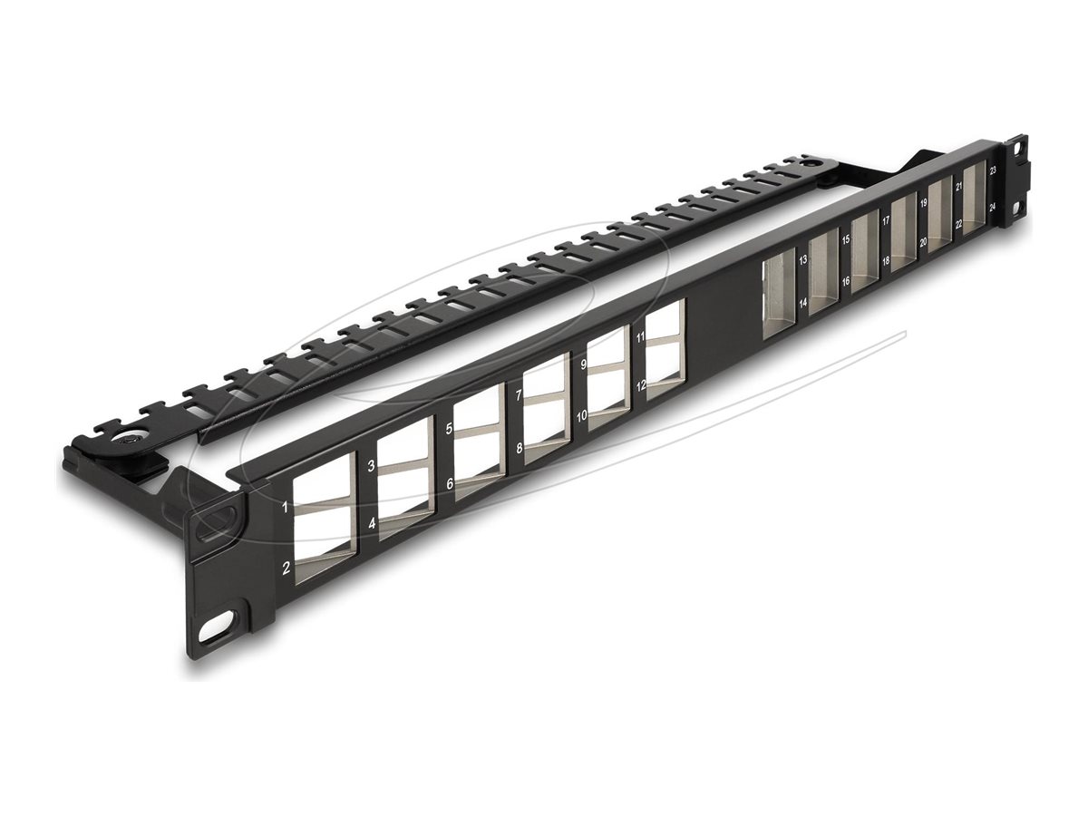 Delock Patchpanel (Blindblech) - abgewinkelt mit Zugentlastung - Rack montierbar - Schwarz - 1U - 48.3 cm (19)