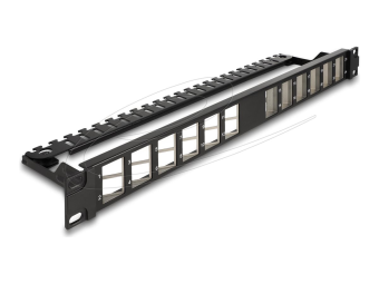 Delock Patchpanel (Blindblech) - abgewinkelt mit Zugentlastung - Rack montierbar - Schwarz - 1U - 48.3 cm (19)