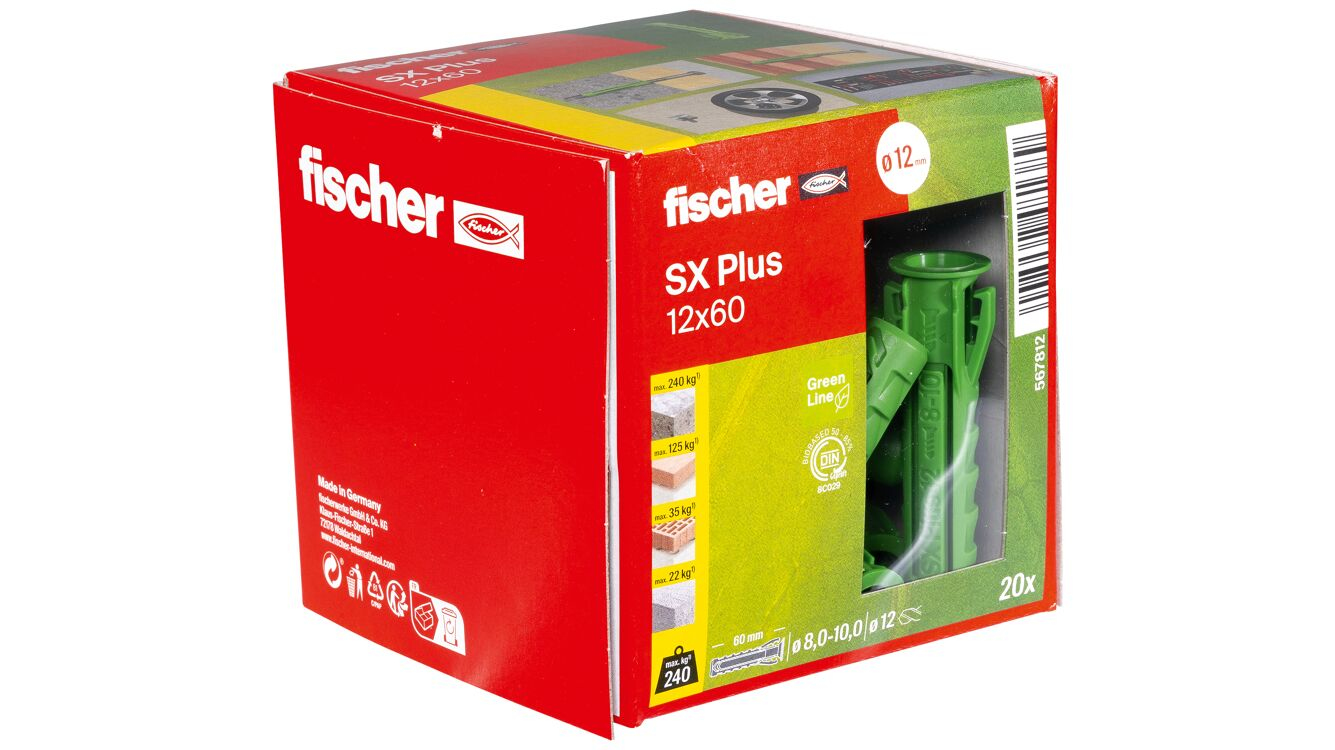 fischer 567812 - Spreizdübel - Autoklaven-Porenbeton - Mauerziegel - Beton - Gipsblock... - Grün - 1,2 cm - 60 mm, Ansicht 4