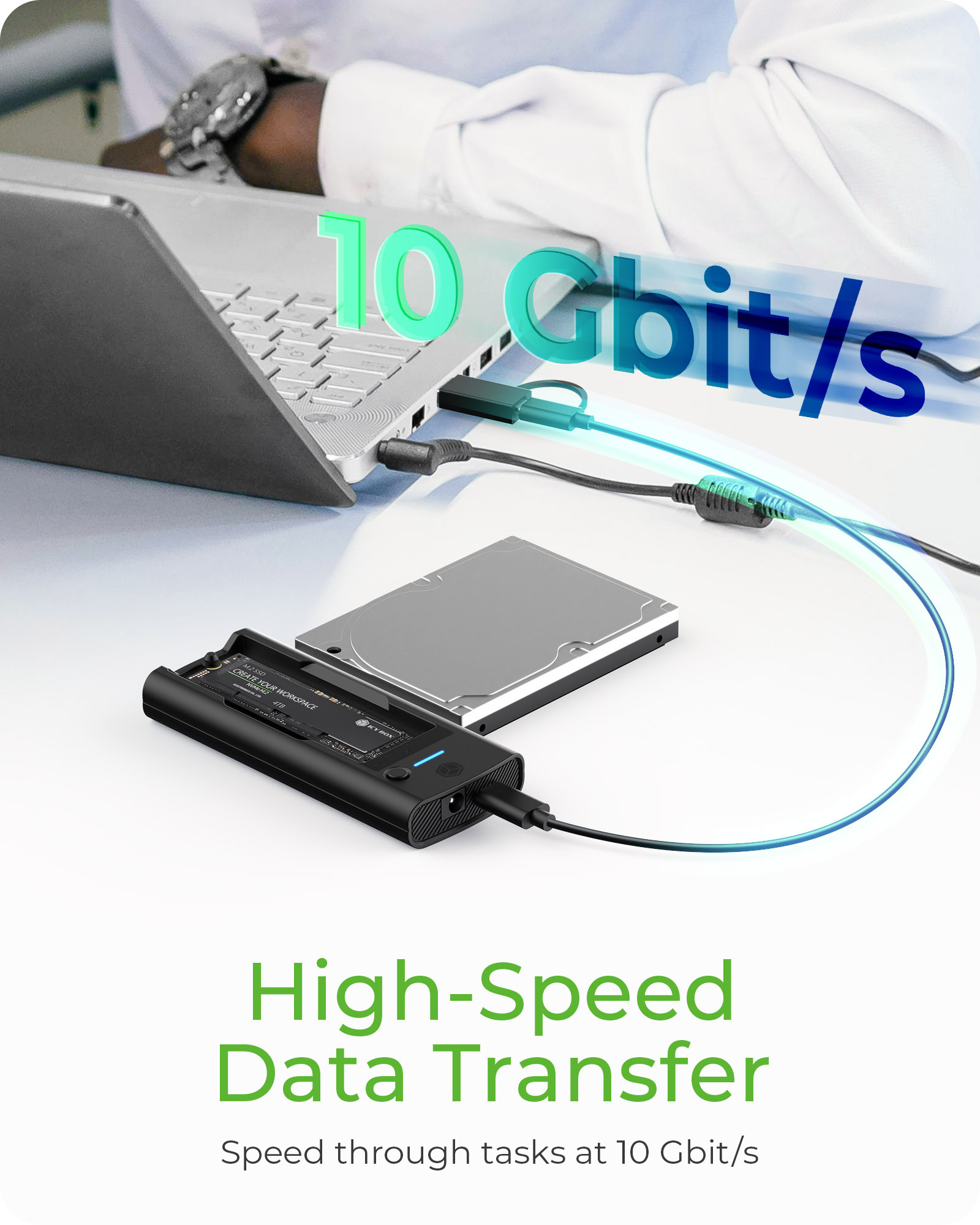 ICY BOX IB-180MS-C31 - HDD / SSD Dockingstation - 2,5 / 3,5 gemeinsam genutzt, M.2 (6,4 cm/8,9 cm gemeinsam genutzt), Ansicht 2