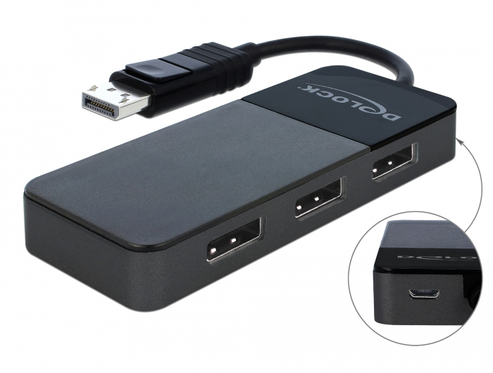 Delock DisplayPort 1.4 Splitter 1 x DisplayPort in > 3 x DisplayPort out, Ansicht 4