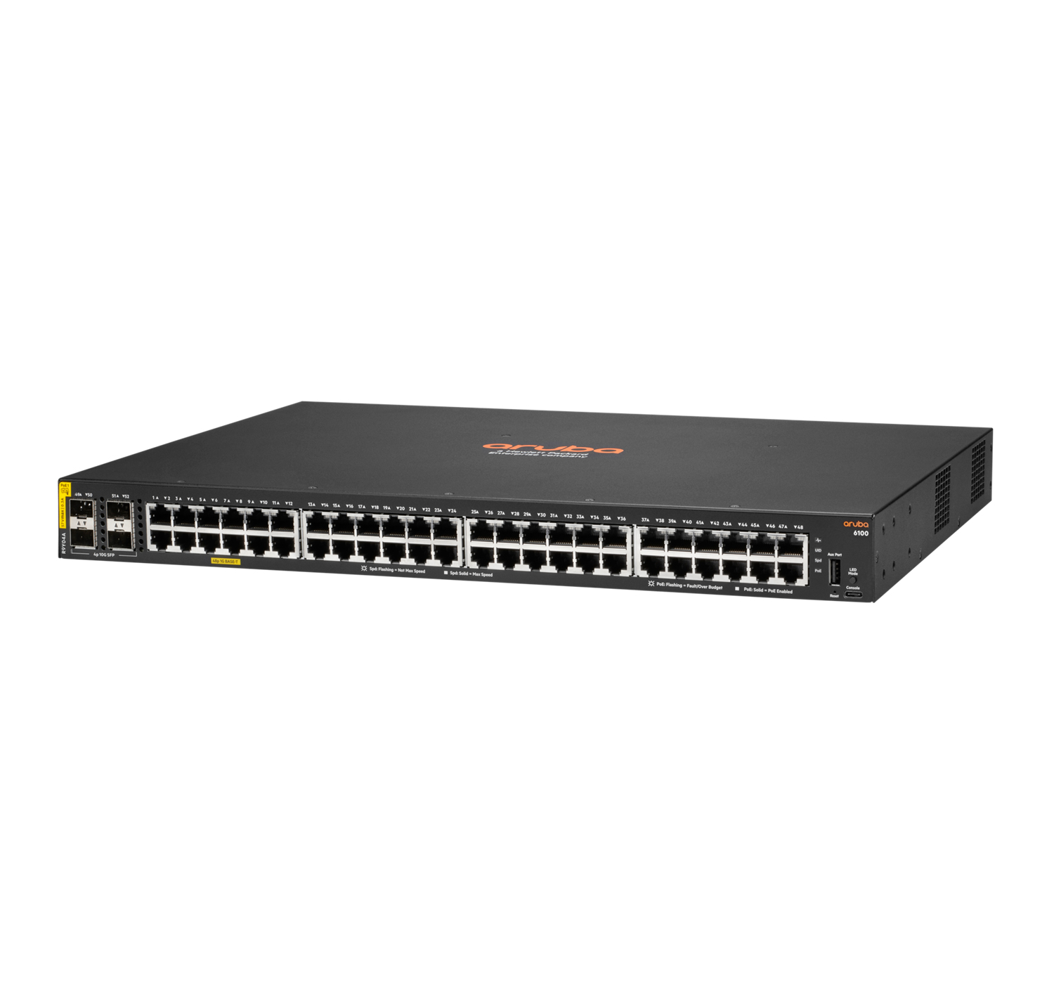 HPE Aruba Networking CX 6100 48G Class4 PoE 4SFP+ 740W Switch - Switch - L3 - managed - 48 x 10/100/1000 (PoE+), Ansicht 4