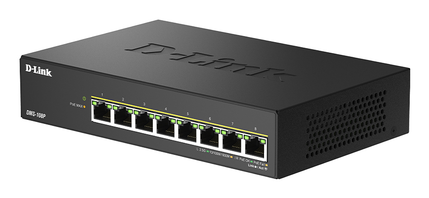 D-Link DMS 108P - Switch - unmanaged - 8 x 10/100/1000/2.5G - Desktop - PoE+ (230 W), Ansicht 2