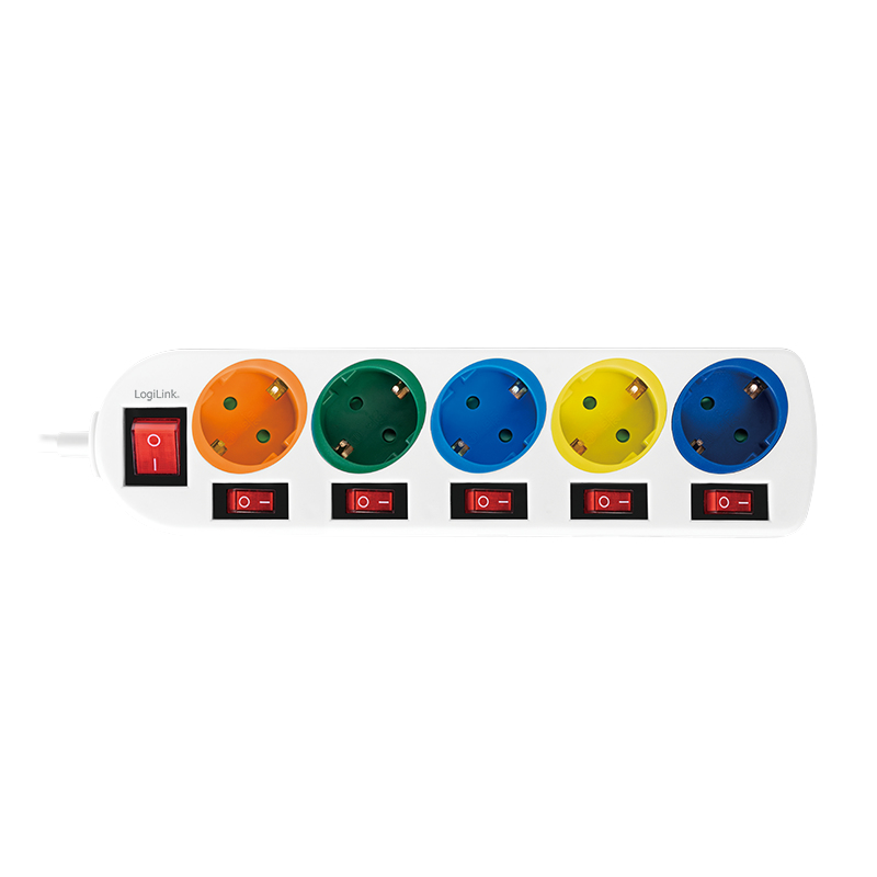 LogiLink Multicolor - Steckdosenleiste - Wechselstrom 250 V - 3680 Watt - Ausgangsanschlüsse: 5 (5 x Stecker CEE 7/3), Ansicht 2