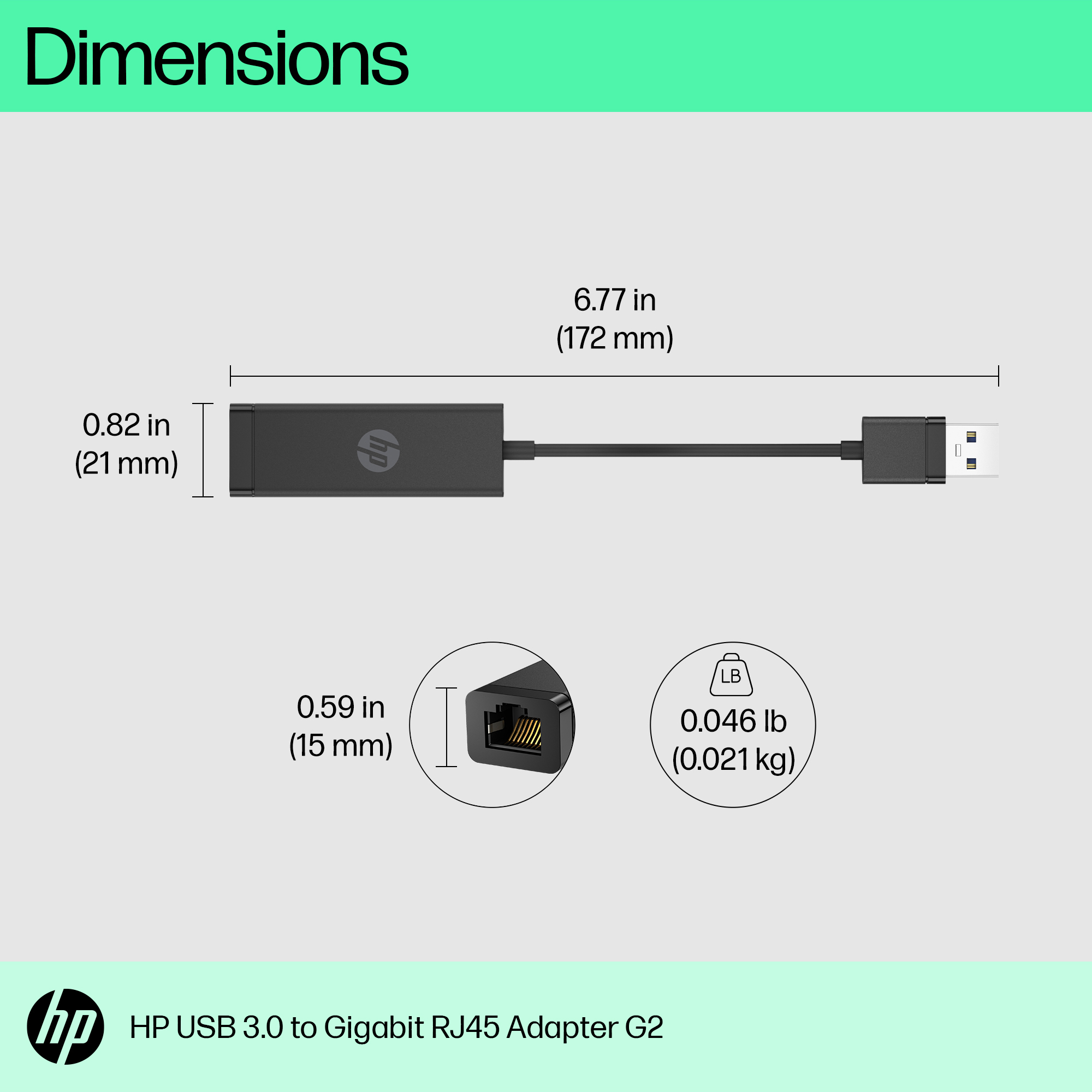 HP USB 3.0 to RJ45 Adapter G2 - Netzwerkadapter, Ansicht 3