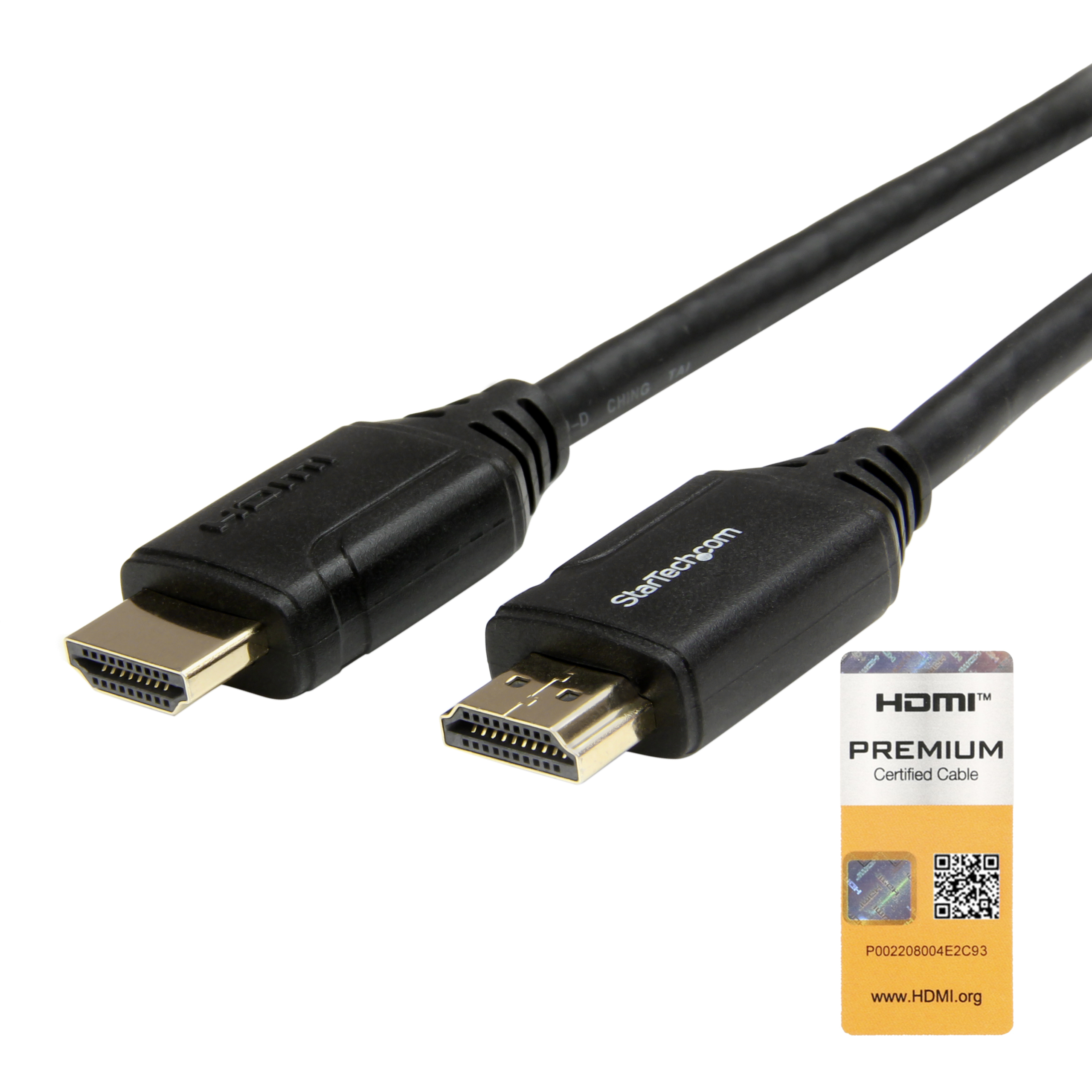 StarTech.com 2m Premium Zertifiziertes HDMI 2.0 Kabel mit Ethernet - High Speed UHD 4K 60Hz HDR - Robustes M/M HDMI Verbindungsabel mit Aramidfaser - TPE - Für UHD Monitoren/TVs/Displays, 2 m, HDMI Typ A (Standard), HDMI Typ A (Standard), Audio Return Channel (ARC), Schwarz