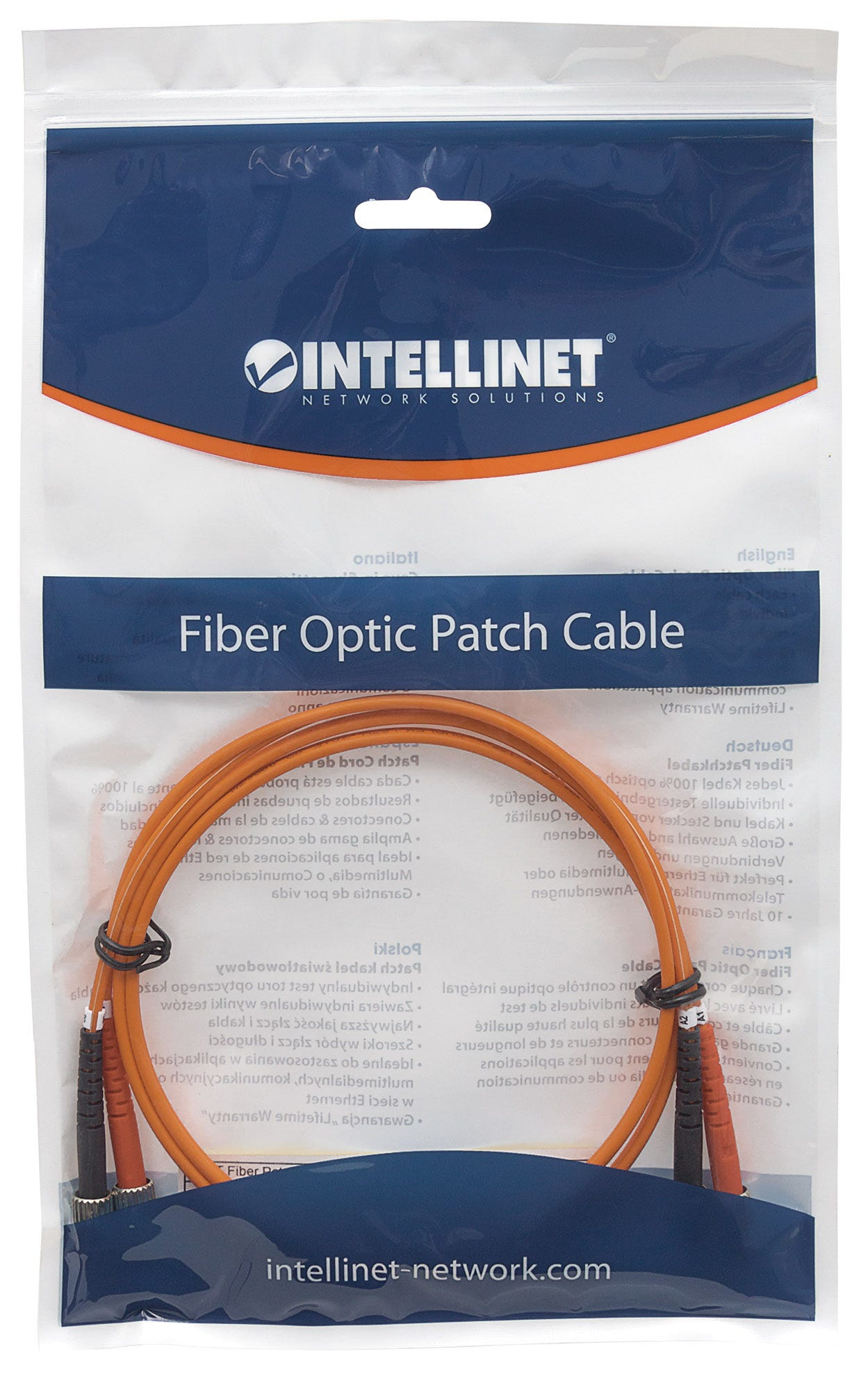 Intellinet Fiber Optic Patch Cable, OM1, ST/ST, 1m, Orange, Duplex, Multimode, 62.5/125 µm, LSZH, Fibre, Ansicht 4