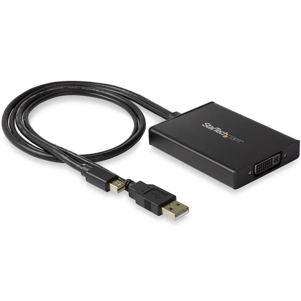 StarTech.com Mini DisplayPort zu Dual-Link DVI Adapter - Stromversorgung über USB - zwei Bildschirme - Schwarz - DVI Active Display Converter, 0,358 m, Mini DisplayPort + USB Type-A, DVI-I, Männlich, Weiblich, Gerade