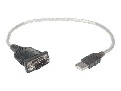 Manhattan USB-A to Serial Converter cable, 45cm, Male to Male, Serial/RS232/COM/DB9, Prolific PL-2303RA Chip, Black/Silver cable, Three Year Warranty, Blister - Kabel USB / seriell - USB (M)
