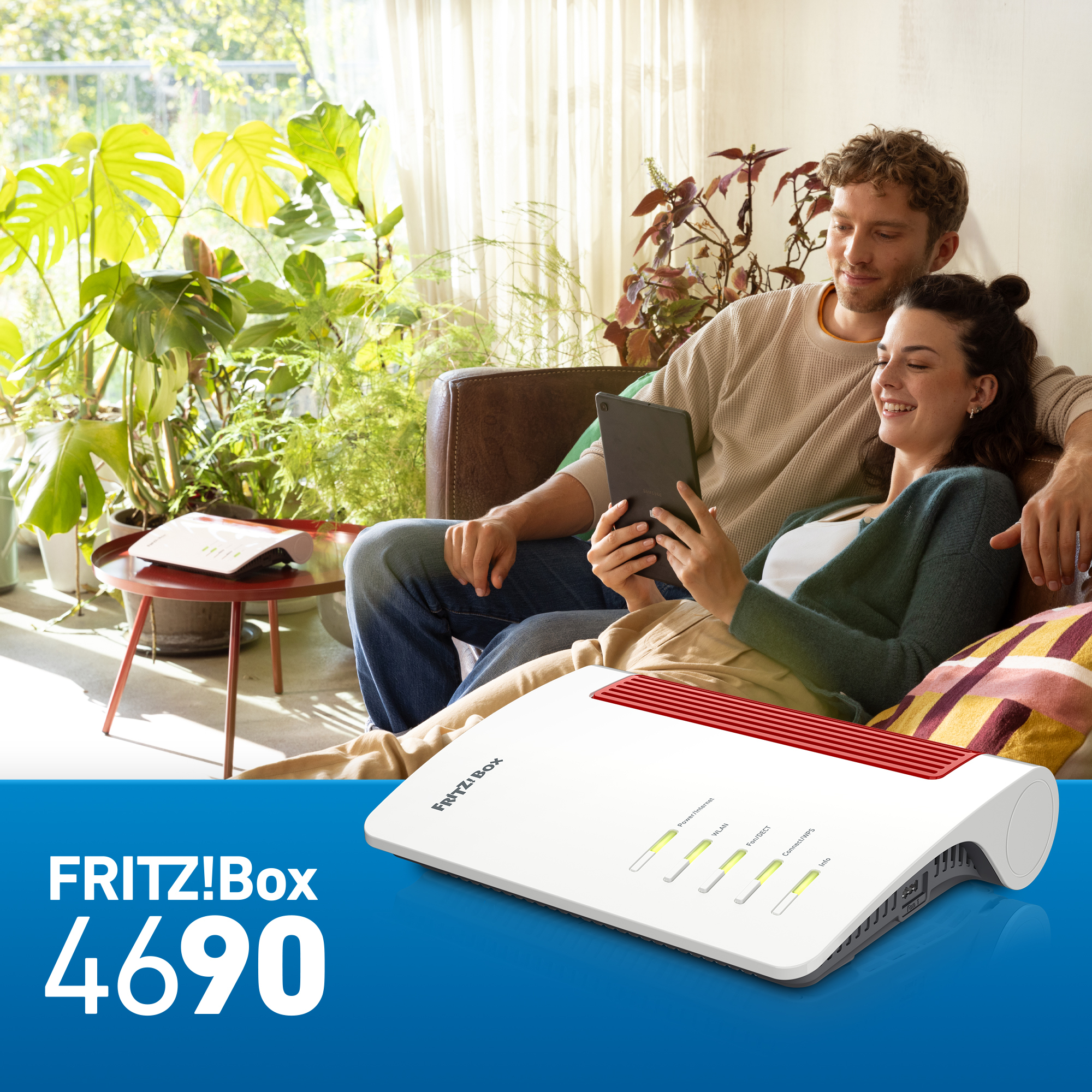 AVM FRITZ!Box 4690, Wi-Fi 7 (802.11be), Dual-Band (2,4 GHz/5 GHz), Ethernet/LAN, Rot, Weiß, Tabletop-Router, Ansicht 4