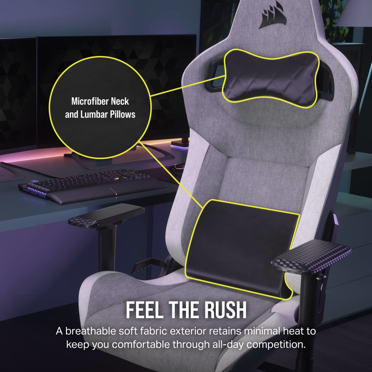 Corsair T3 RUSH - Gaming-Sessel - Armlehnen - T-förmig, Ansicht 3
