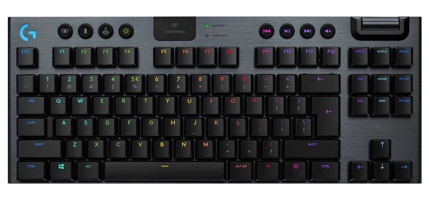 Logitech G G915 Tkl, Kabellos, RF Wireless + Bluetooth, Mechanischer Switch, QWERTY, RGB-LED, Karbon