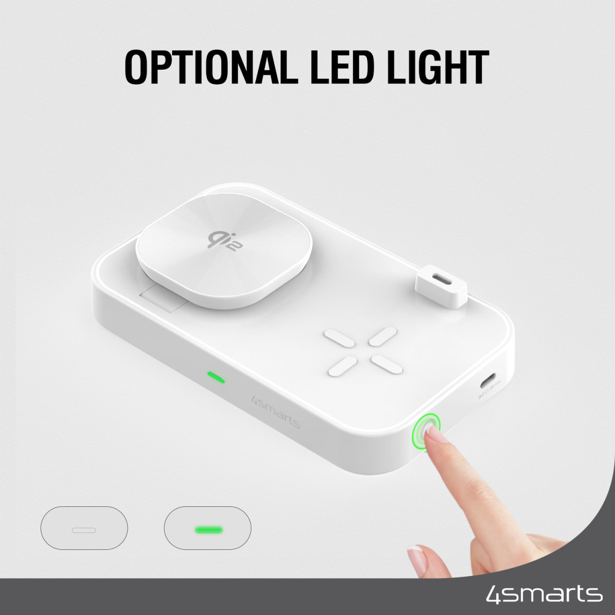 4smarts Trident - Kabelloses Ladegerät - Qi2 + AC-Netzteil - 25 Watt - 1 A - 2 Ausgabeanschlussstellen (24 pin USB-C), Ansicht 4