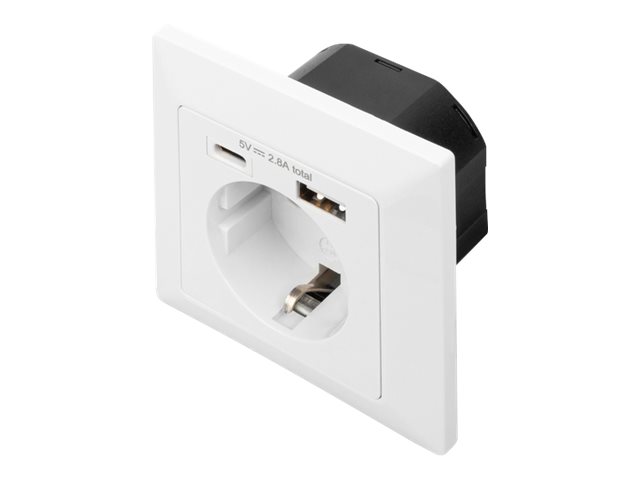 DIGITUS Sicherheits-Steckdose für Unterputzmontage mit 1 x USB Type-C,  1 x USB A