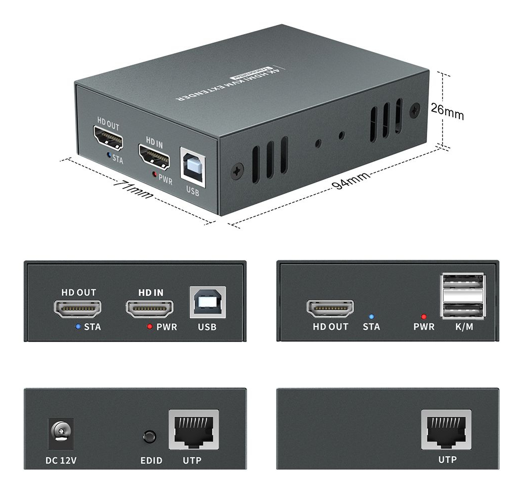 LevelOne HDMI over Cat.5/6 Extender kit 4K 100m schwarz, Ansicht 2