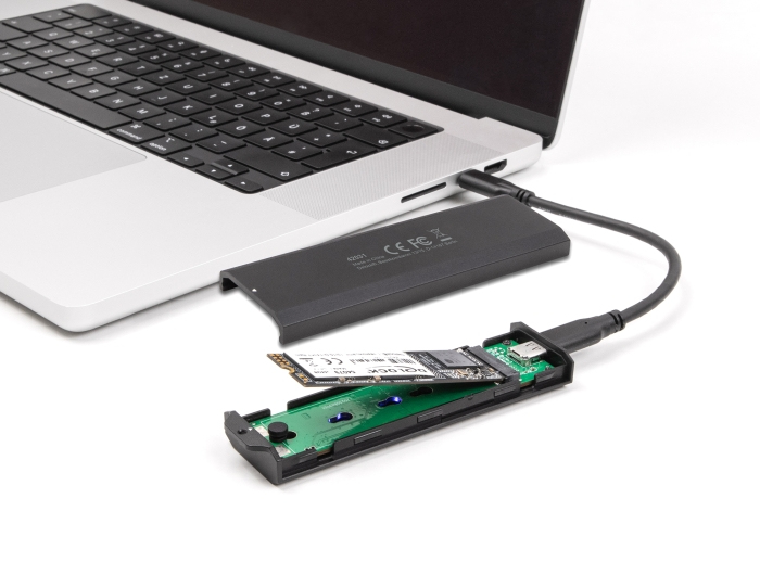 Delock Speichergehäuse - external, tool free - M.2 - M.2 Card (PCIe NVMe & SATA), Ansicht 2