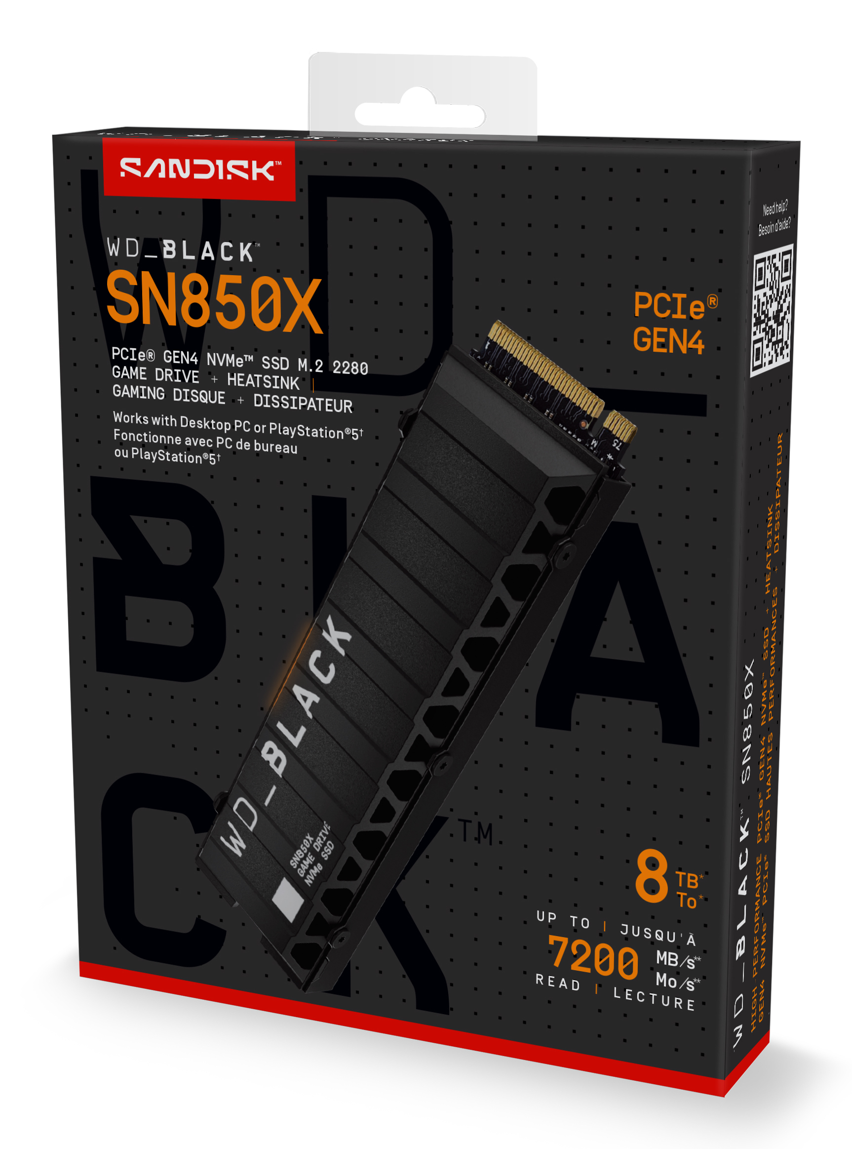 WD WD_BLACK SN850X 8TB NVMe-SSD for PS5 with Heatsink - PCIe Gen4 16GT/s - up to 4Lanes, Ansicht 3