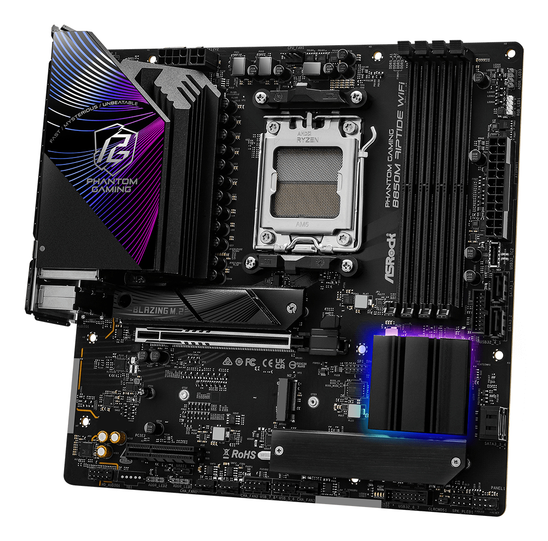 ASRock B850M Riptide WiFi AM5 mATX HDMI/DP DDR5 - AMD Sockel AM5 (Ryzen Zen4) - Micro/Mini/Flex-ATX, Ansicht 4