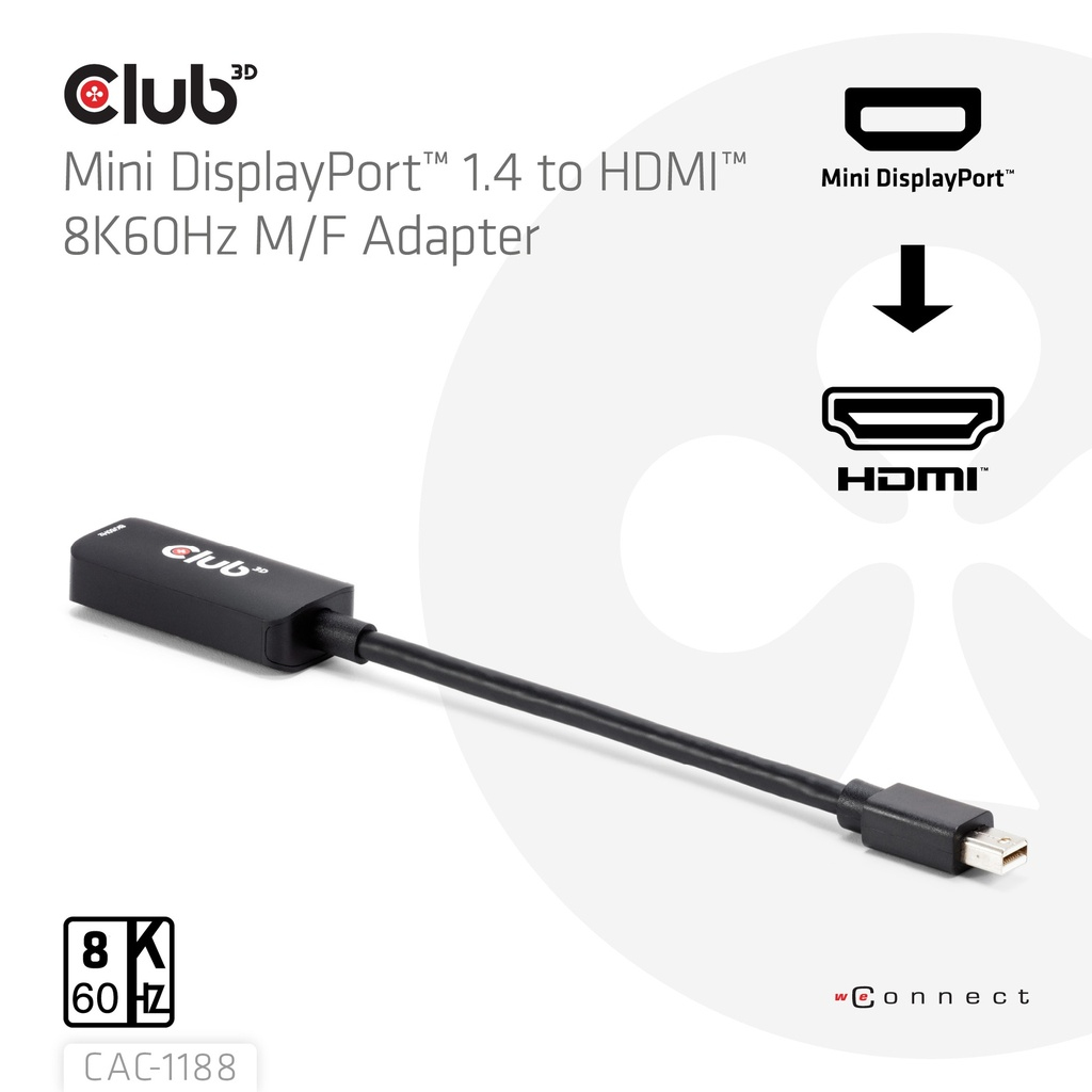Club 3D CAC-1188 - Adapterkabel - Mini DisplayPort männlich zu HDMI weiblich - 9 cm - unterstützt 8K 60 Hz (7680 x 4320), Ansicht 4
